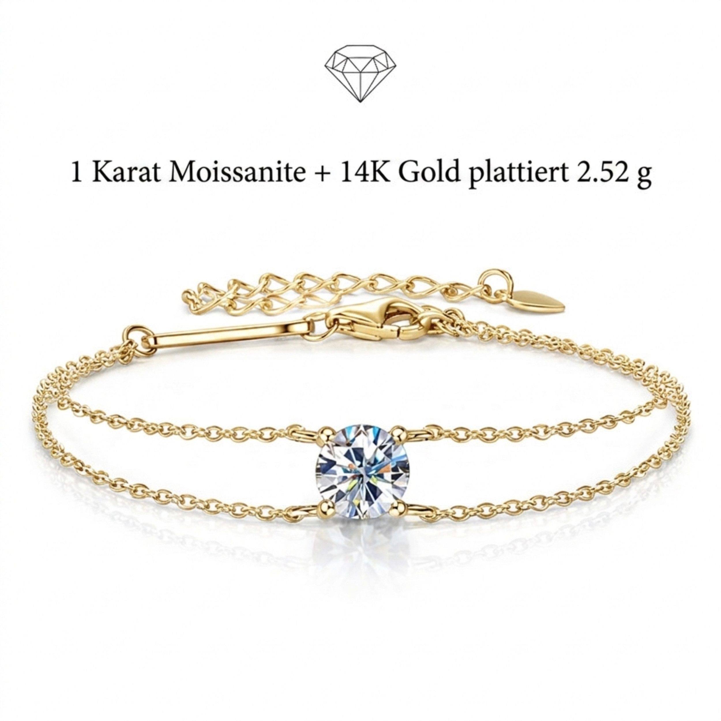 UNIQAL.de Silberarmband Damen 925 Sterling Silber mit Diamant Moissanit 1 Karat - Doppelkette (Silberarmband mit Doppelkette und Moissanit, 925 Sterling Silber weißgold oder 14K gold veredelt, inkl. Luxuriöse Schmuck Geschenkbox), Moissanit VVS1 Reinheit, GRA-Zertifikat, Armkette Geschenk für Damen