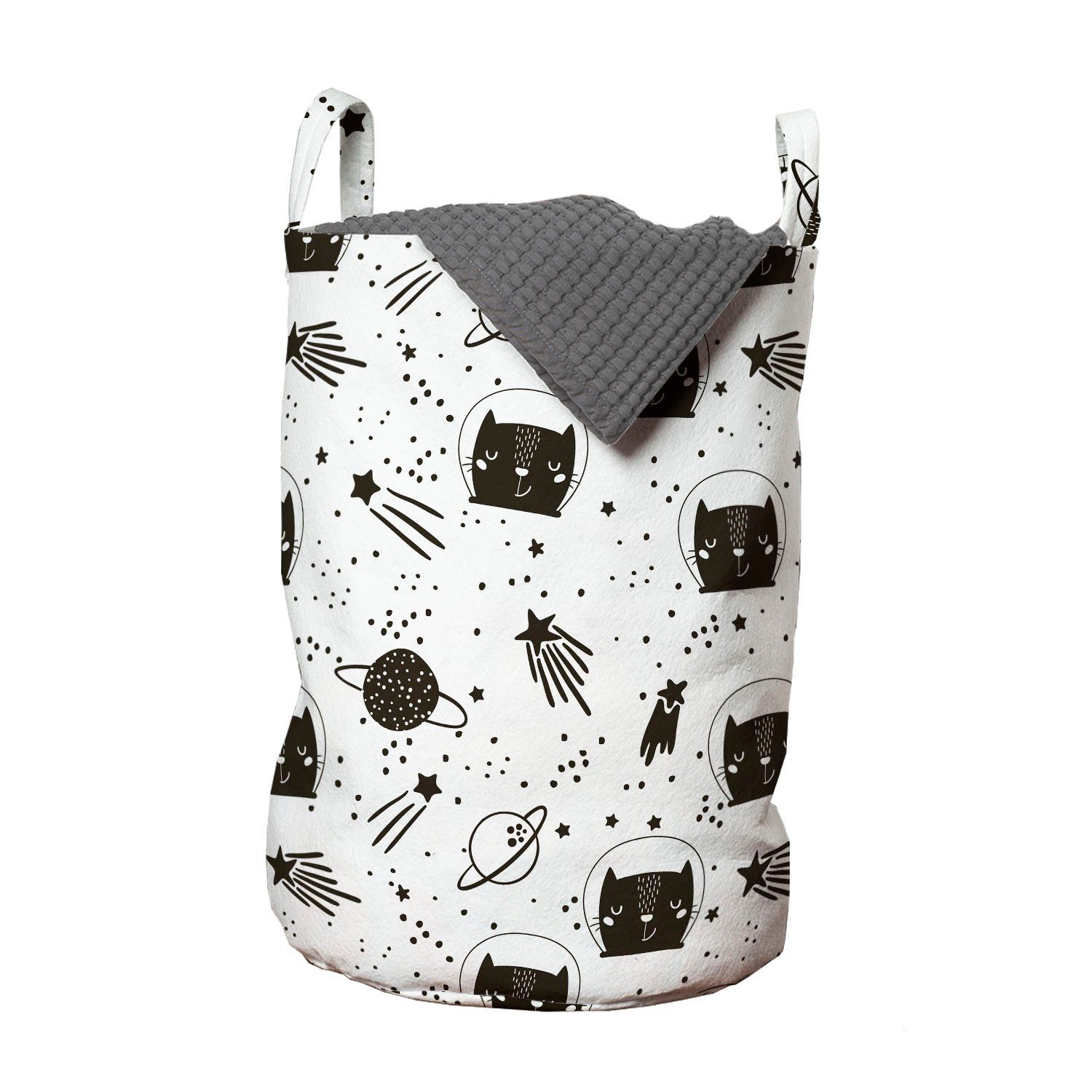 Abakuhaus Wäschesäckchen Wäschekorb mit Griffen Kordelzugverschluss für Waschsalons, Gekritzel Katzen im Weltraum