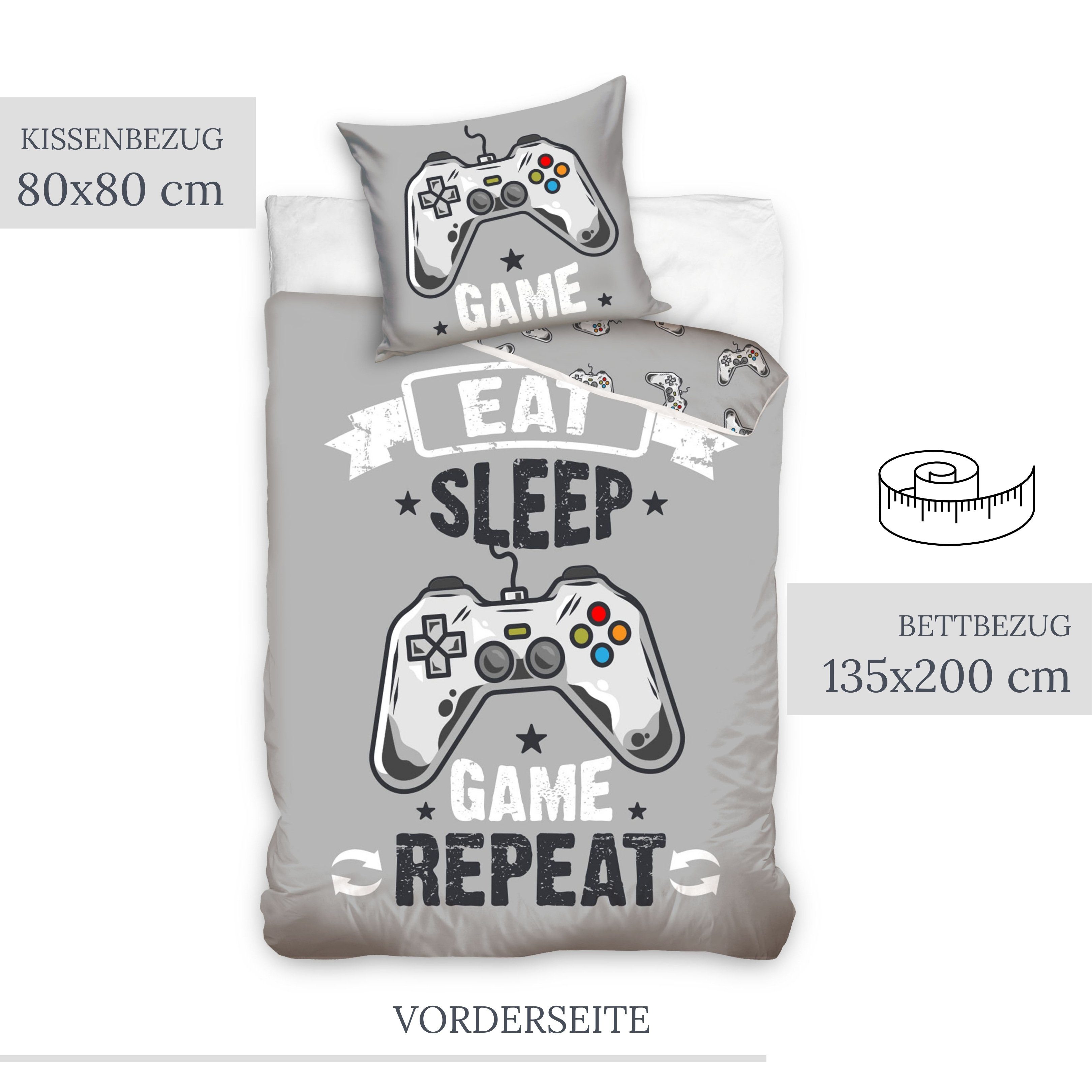 MTOnlinehandel Bettwäsche Gamer 135x200 + 80x80 cm, 100 % Baumwolle, Renforcé, 2 teilig, Zocken Gaming / Game Kinder-, Teenager-Bettwäsche – Bild 4 von 4