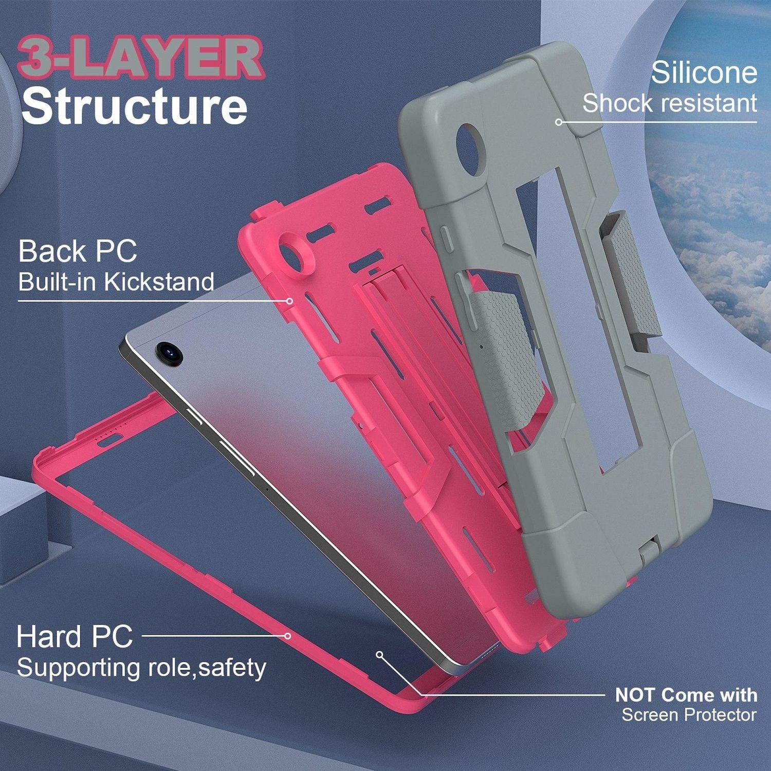 Wigento Tablet-Hülle Für Samsung Galaxy Tab A11 Color Hybrid Design Hülle mit Halter Grau, Stoßfest, Kontrastdesign, Halterfunktion – Bild 5 von 5