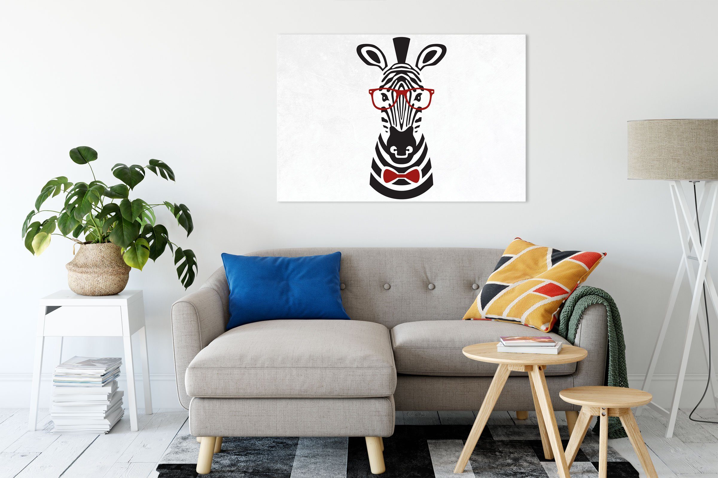 bespannt, inkl. Leinwandbild fertig Zackenaufhänger Leinwandbild Zebra (1 Zebra, St), Hipster Hipster Pixxprint