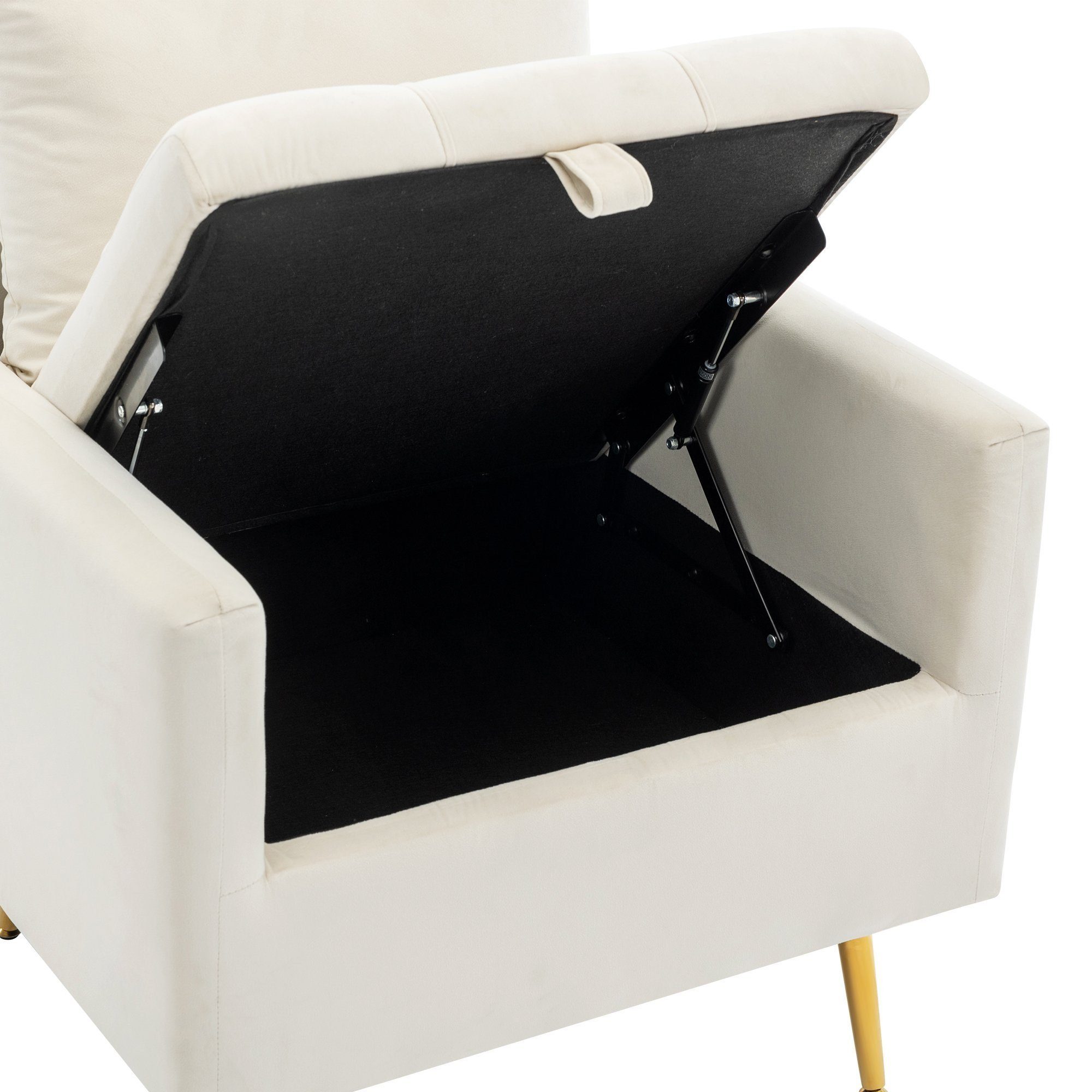 DOTMALL Relaxsessel Einzelsessel Samtstuhl mit Stauraum,Moderner Polstersessel Weiß