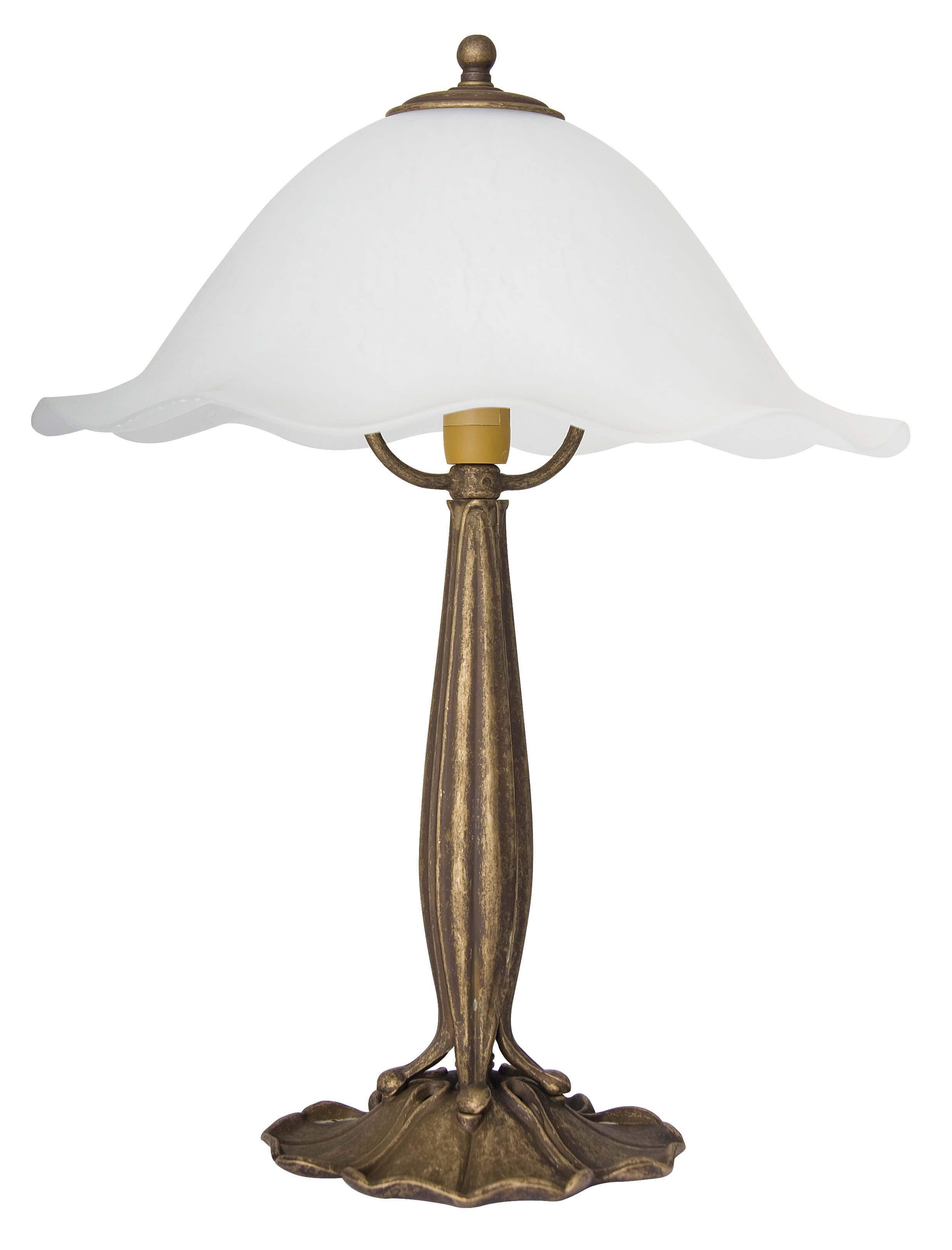 Licht-Erlebnisse Nachttischlampe MUGHETTO, ohne Leuchtmittel, Tischlampe Messing in Bronze Antik Floraler Stil Glas Wohnzimmer