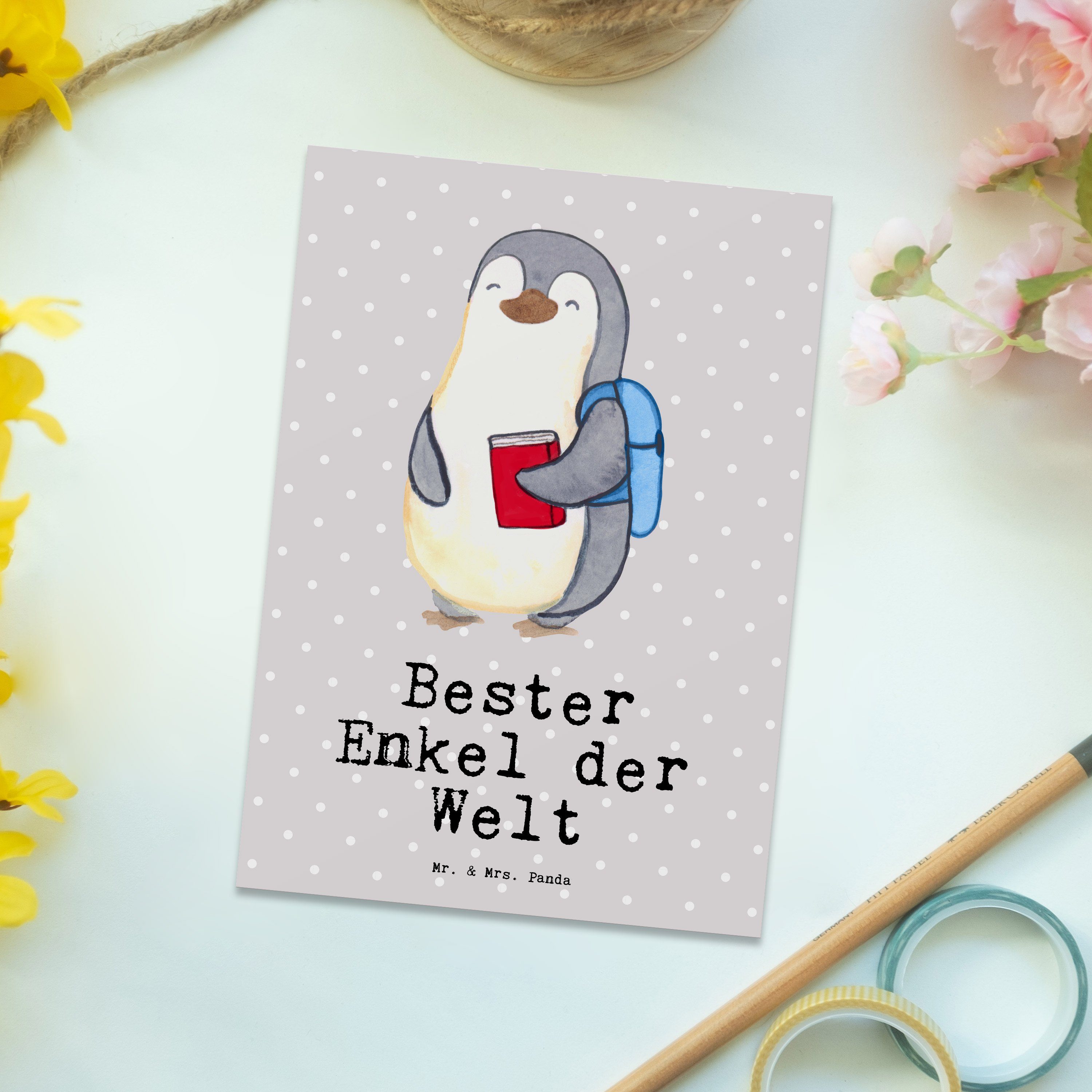 der Karte, Bester & Panda - Grau Enkel Pinguin Postkarte Mr. Welt Gesch - Geschenk, Mrs. Pastell