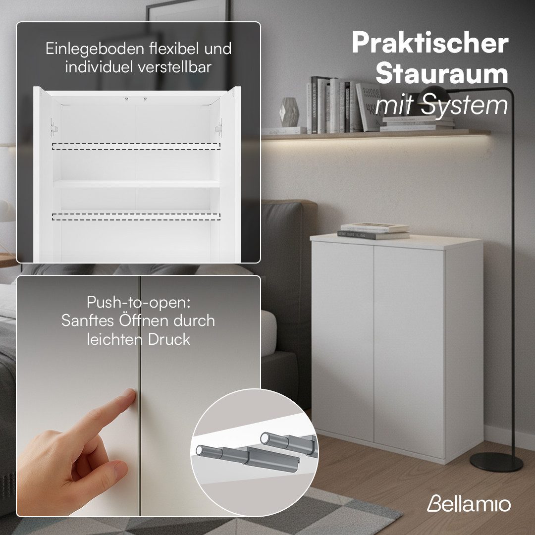 Bellamio Mehrzweckschrank Ais mit Push-to-Open Türen (80 cm hoch) Aktenschrank weiß, verfügbar mit 2 oder 3 Fächern
