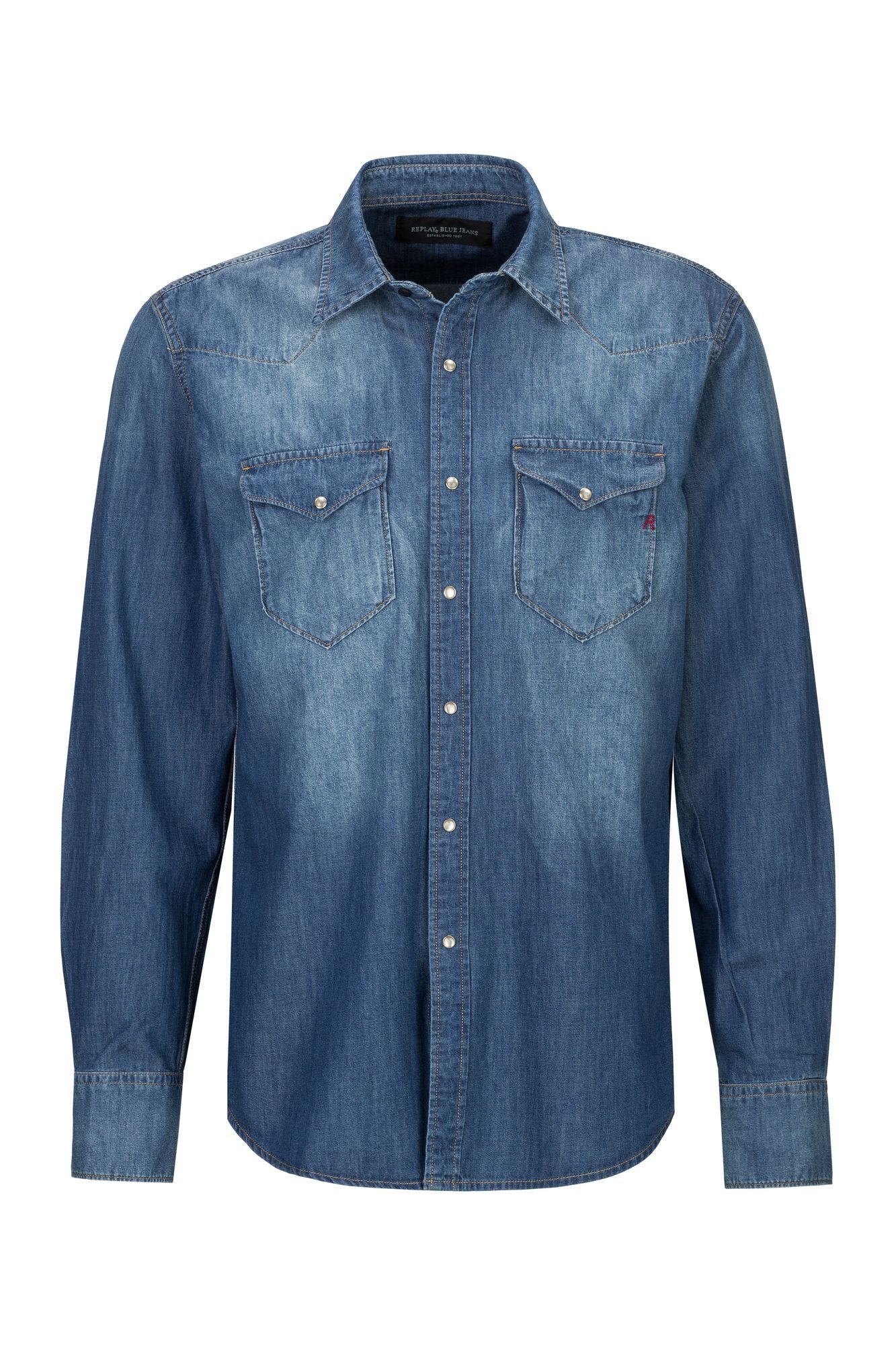 Replay Langarmhemd 7 OZ DEEP BLUE günstig online kaufen