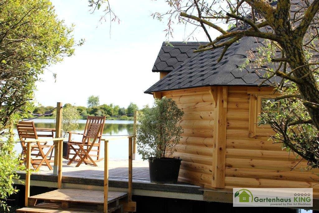 Finn Art Blockhaus Grillkota Grillpavillon 8-eckig Elegance 16,5 mit 1,8m Anbau max. 21 Personen, BxT: 453x635 cm, mit Grillanlage, mit 18 mm Fußboden