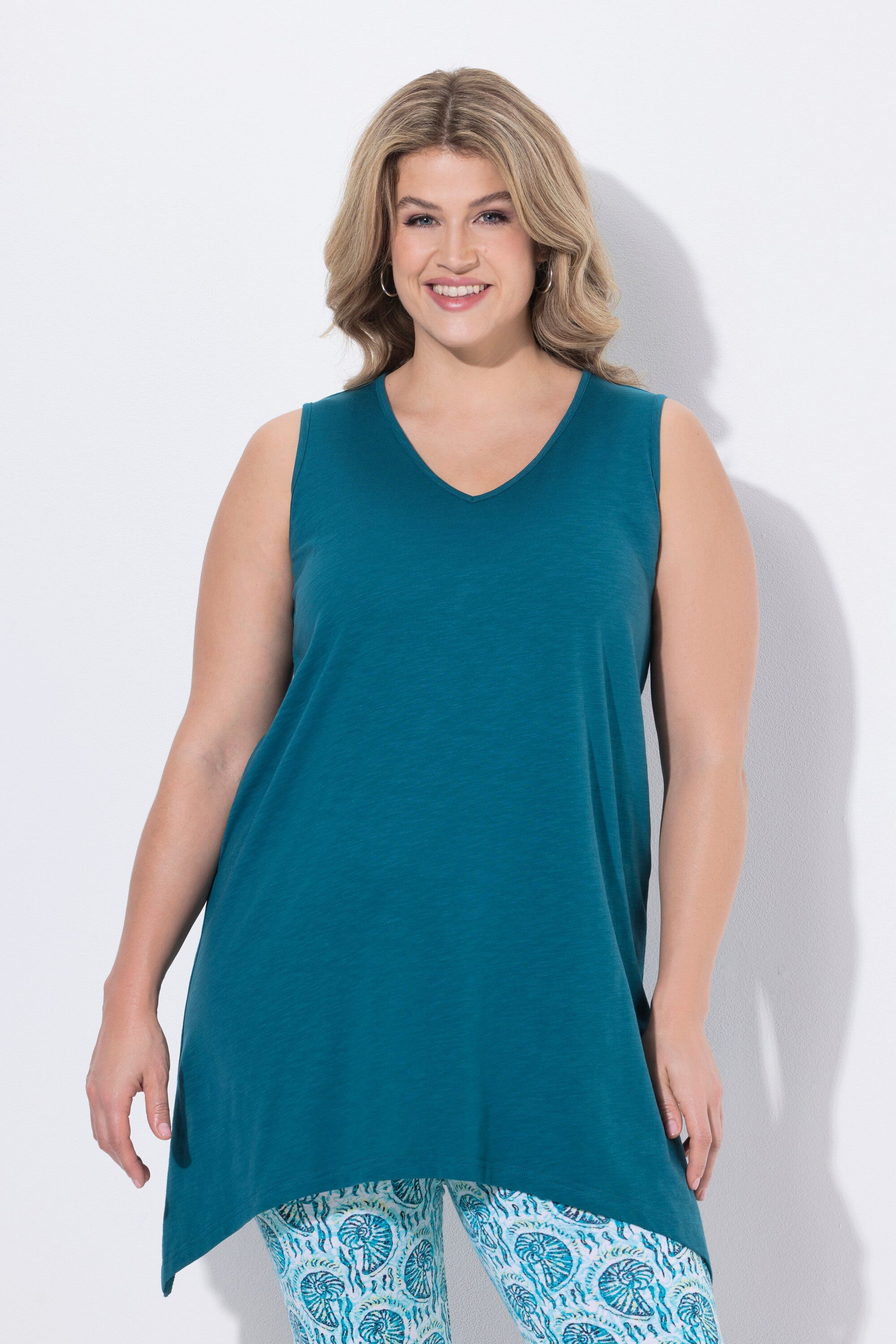 Ulla Popken Longshirt Longtop Zipfelsaum A-Linie V-Ausschnitt