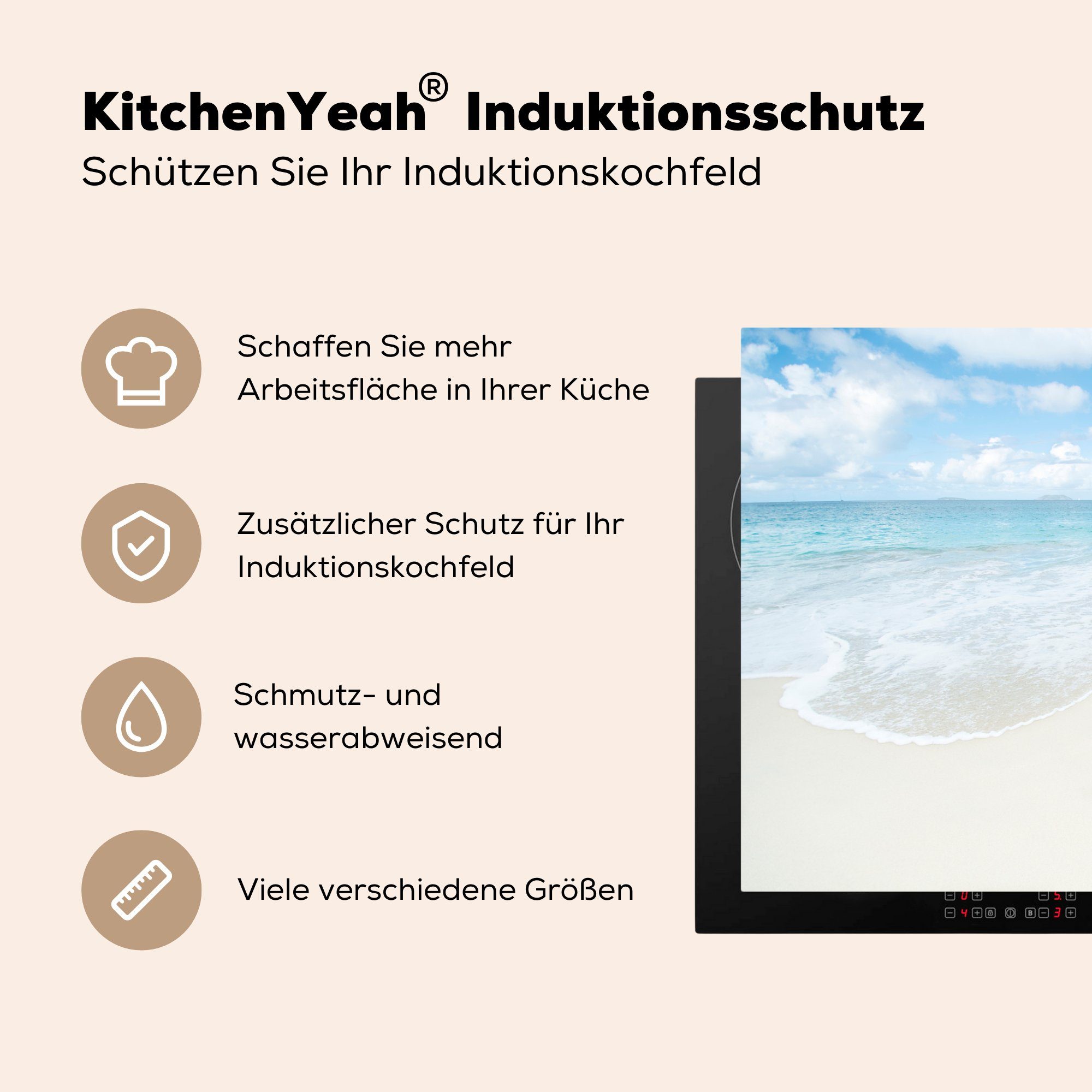 Induktionskochfeld Vinyl, Strand tlg), Islands Ein im cm, küche, Park, Herdblende-/Abdeckplatte die für Ceranfeldabdeckung perlweißer Schutz (1 Virgin MuchoWow 81x52 National