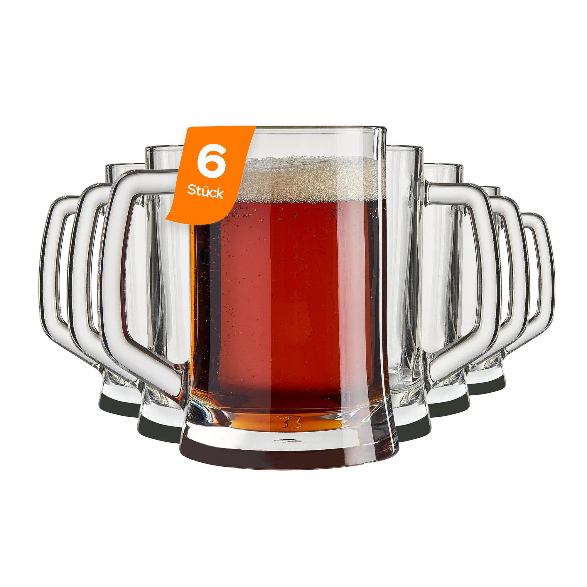 Pasabahce Gläser-Set Pub Bierkrug, 6-tlg., Glas, 500ml, 6er Set, ideal für Bier, Radler oder Softdrinks