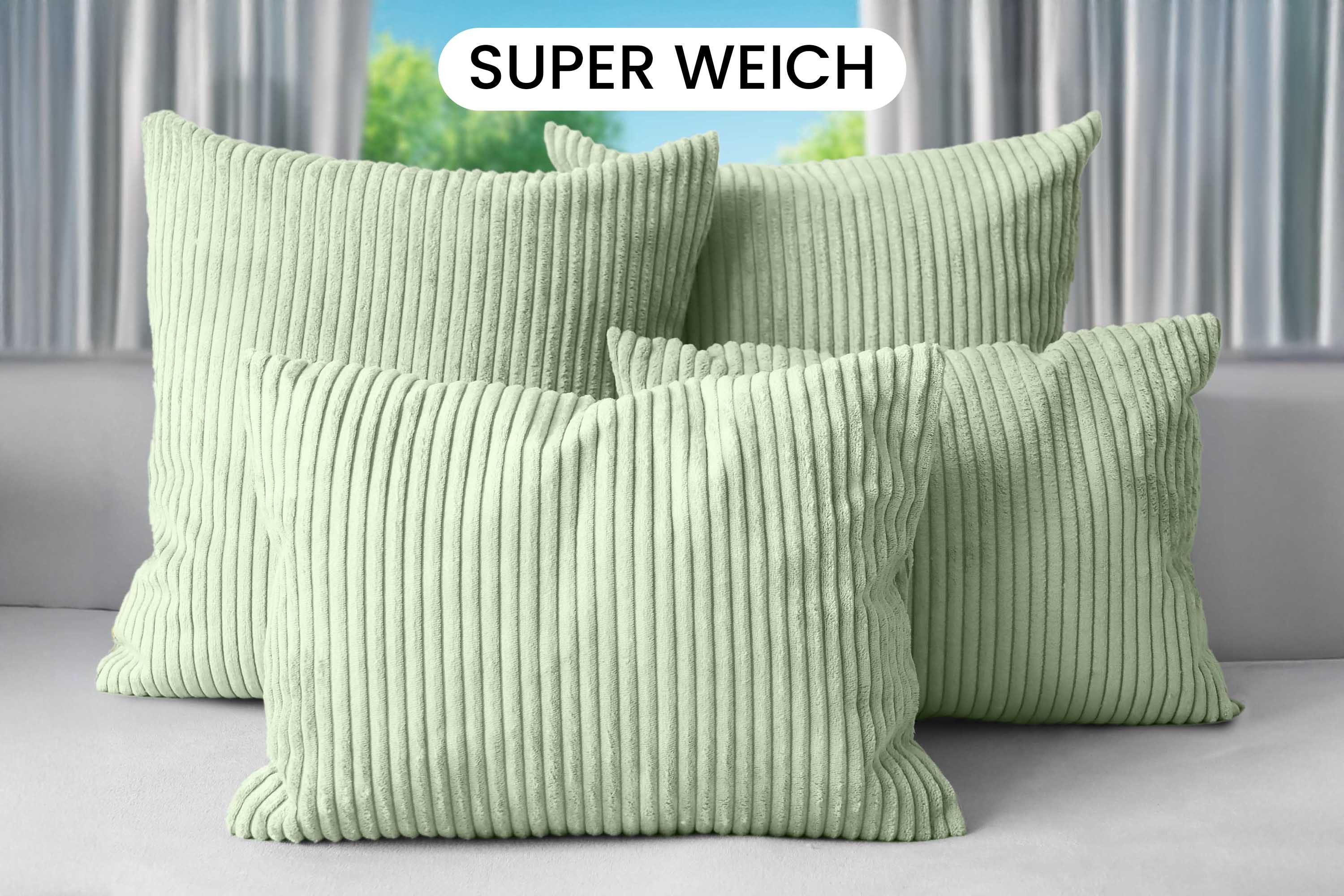 Amilian Dekokissen Sofakissen Cord-Optik 4er Set mit Füllung 2x 40x40 + 2x 35x45 cm, mit Füllung, Hotelverschluss, formstabil – Bild 2 von 5