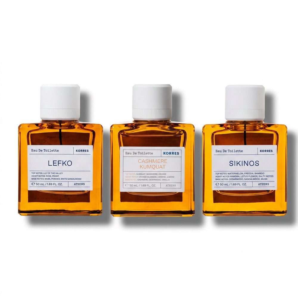 Korres Eau de Toilette Korres Lefko Cashmere Kumquat Sikinos Duft Set, Drei charakterstarke Düfte in einem vielseitigen Set