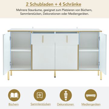 WISHDOR Sideboard Eckschrank Kommode (2 Schubladen, 4 Türen), mit Goldverzierung,mit verstellbaren Trennwänden,140*35*76cm