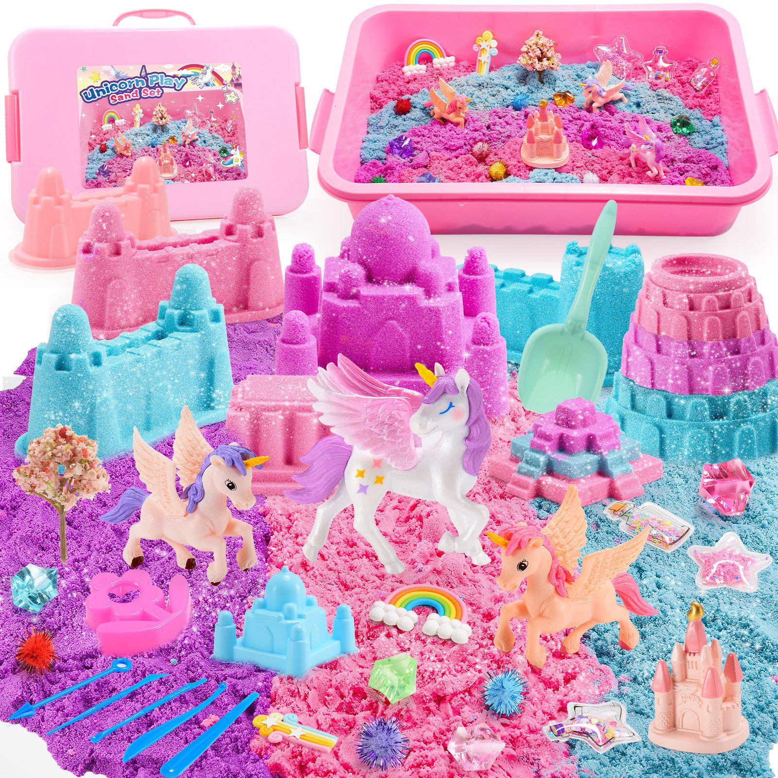 Wootoy Spielsand Sensorik Sandspielset Sandform-Set Kreativset mit Modelliersand (mit Aufbewahrungsbox Werkzeugen Formen und umfangreichem Zubehör, Fördert Feinmotorik Kreativität Hand-Augen-Koordination), ideal als Geschenk für Kinder ab 3 Jahren
