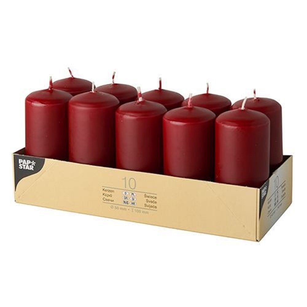 PAPSTAR GmbH Stumpenkerze 10 Stumpenkerzen 4x9cm - bordeaux