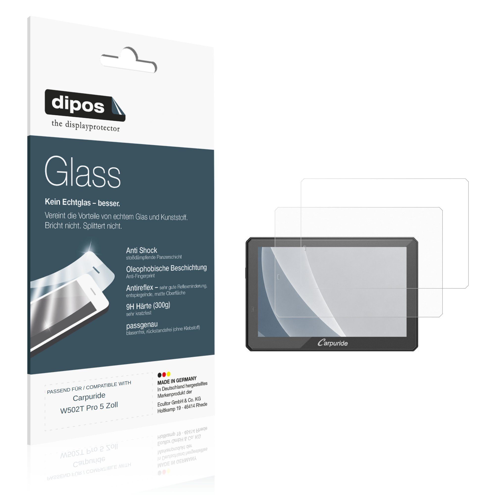 dipos Displayschutzfolie Schutzfolie für Carpuride W502T Pro 5 Zoll, 2 Stück, Displayschutz Schutz Folie Made in Germany