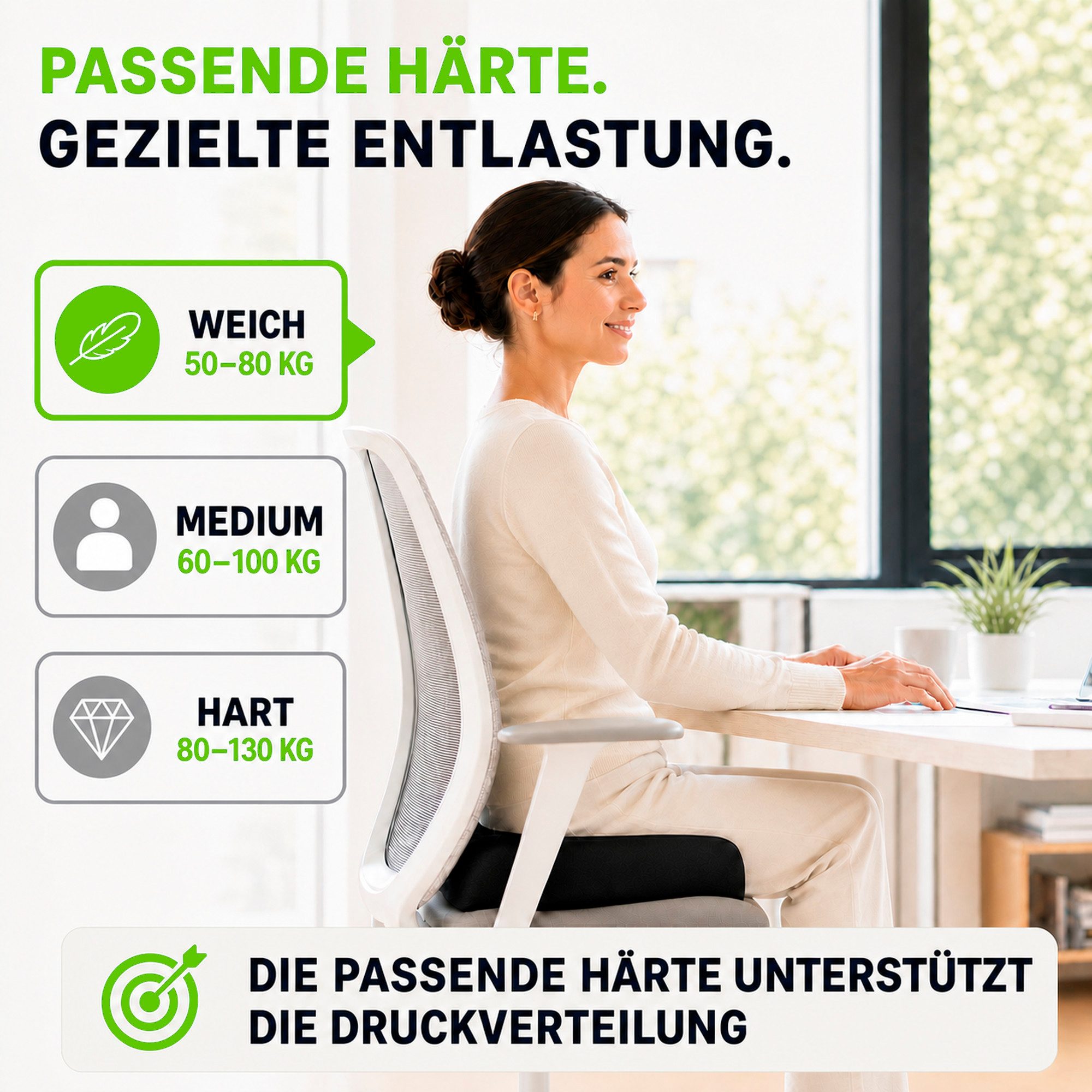 feela Sitzkissen Orthopädisches Kissen – Ergonomisch, 3 Härtegrade bei Rückenschmerzen, Fördert gesundes Sitzen & entlastet Rücken – Zuhause, Büro & unterwegs – Bild 3 von 5