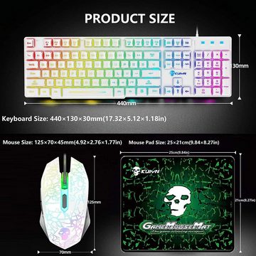 LexonElec RGB ergonomisch, USB, mechanische Haptik Gaming Tastatur- und Maus-Set, 6 Tasten, optische Regenbogen-LED-USB-Maus + gratis Gaming-Mauspads