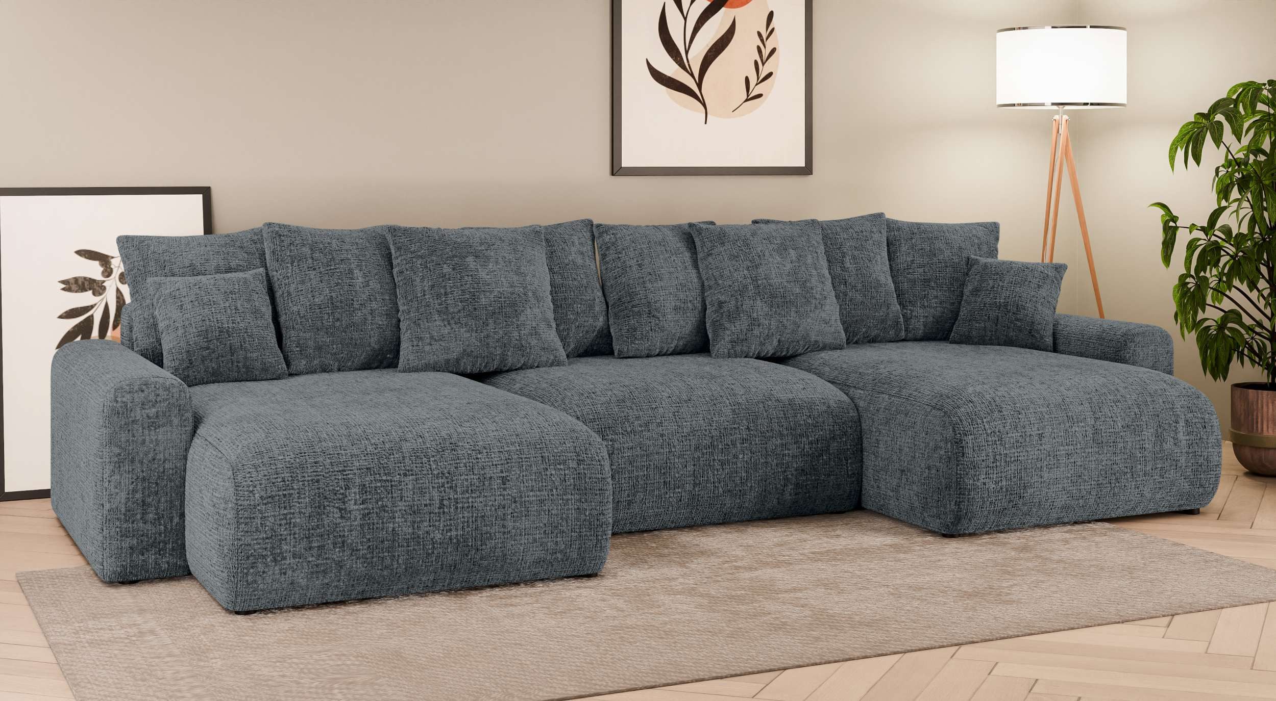 99rooms Wohnlandschaft Emilia, Sofa, Big-Sofa, Inkl. Kissenset, rundum mit Chenille CREMONA bezogen, Schlaffunktion