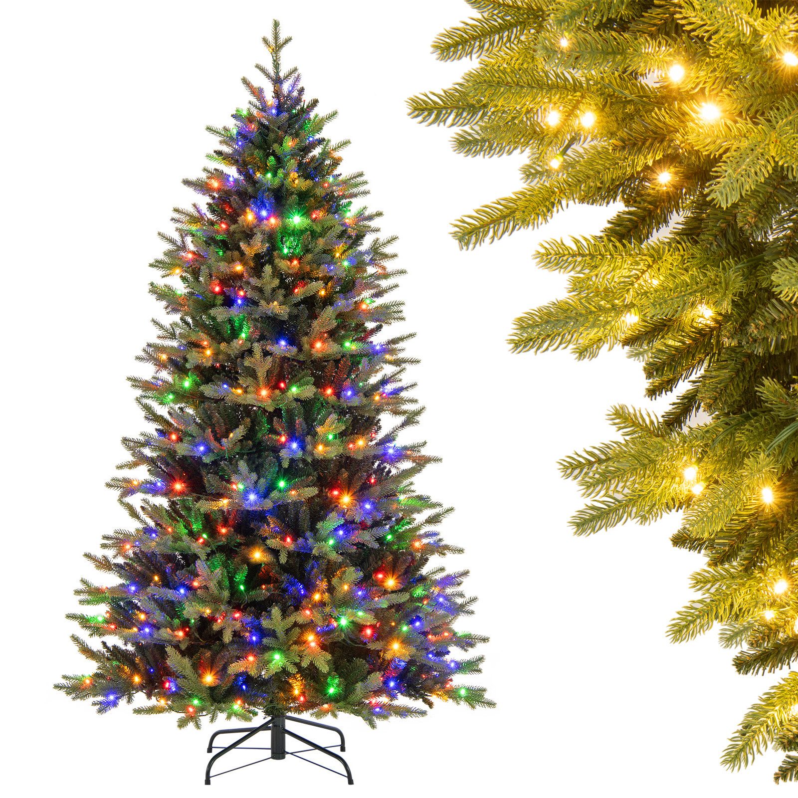 COSTWAY Künstlicher Weihnachtsbaum, 210 cm, mehrfarbige LEDs, 11 Lichtmodi