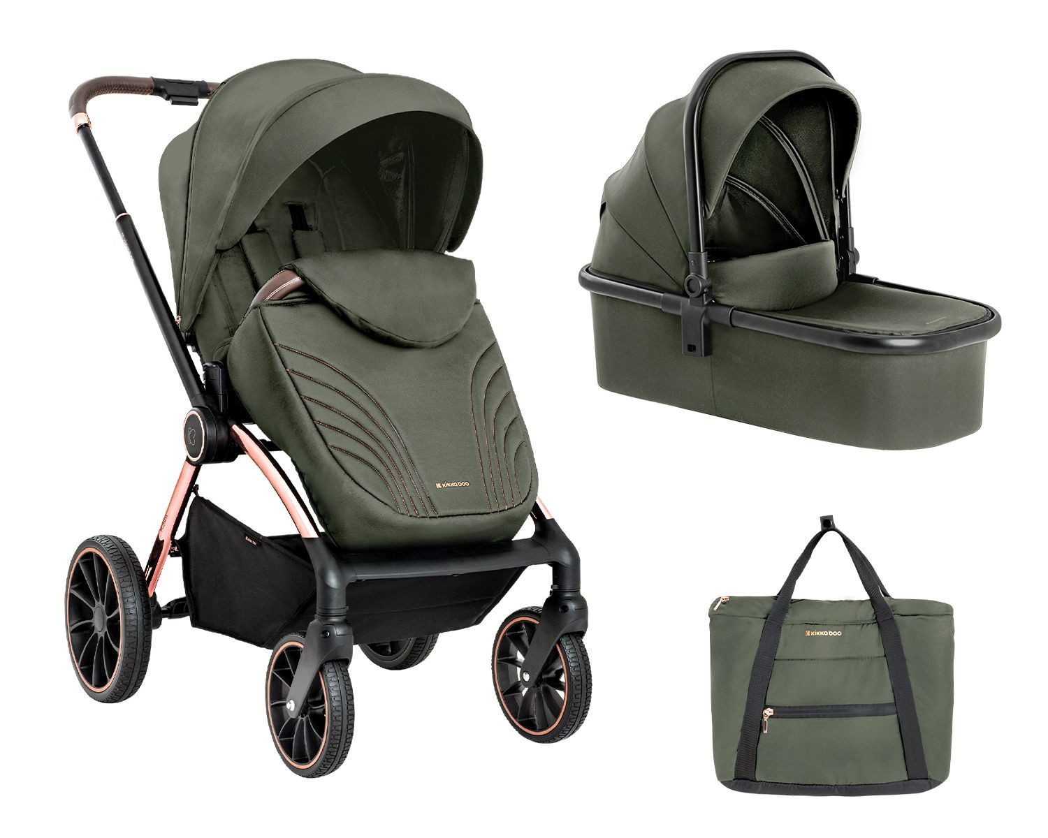 Kikkaboo Kombi-Kinderwagen Kinderwagen Kara 2 in 1, Babywanne, Sportsitz, Wickeltasche, Federung