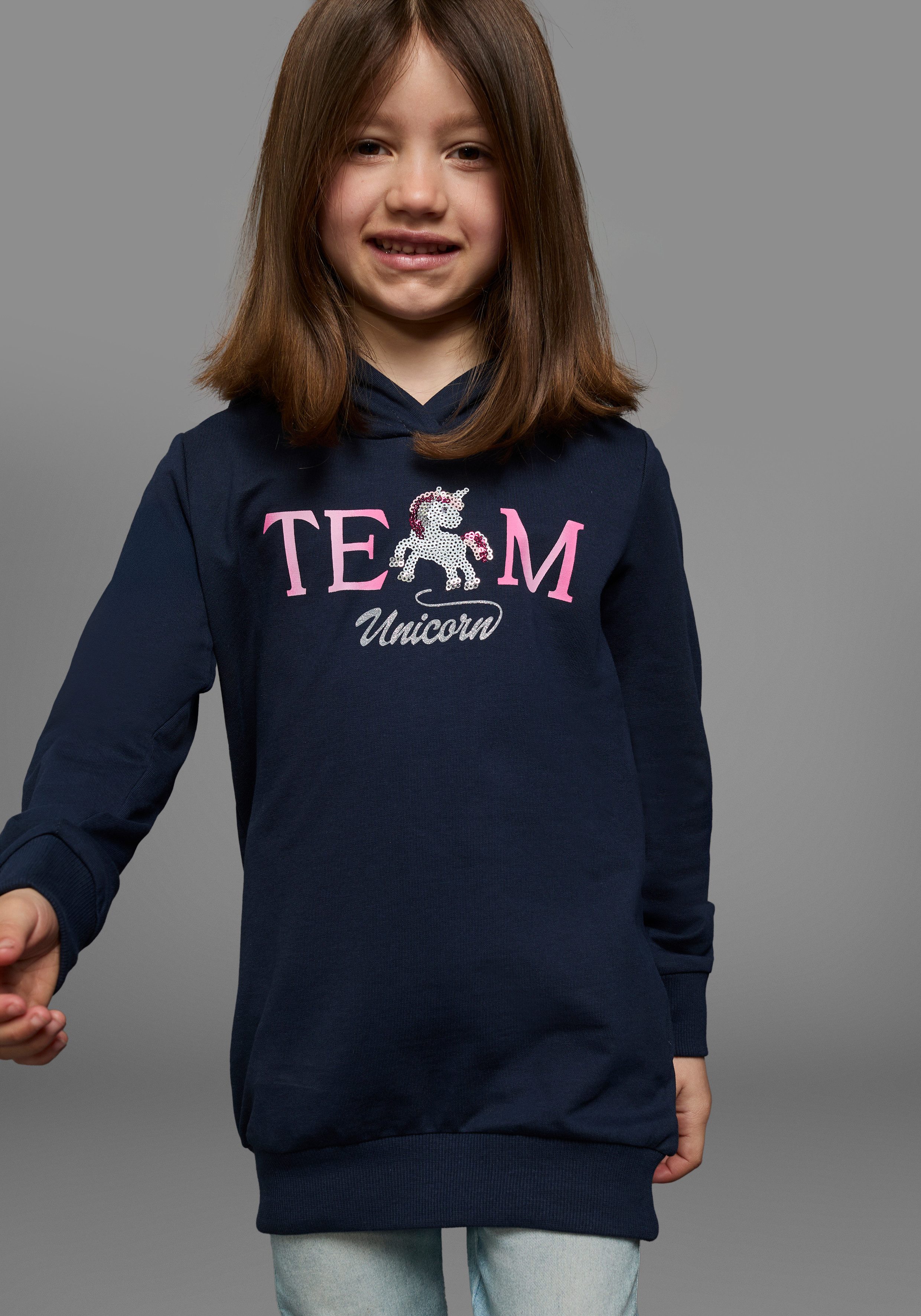 Kapuzensweatshirt, Longsweashirt mit Pailletten