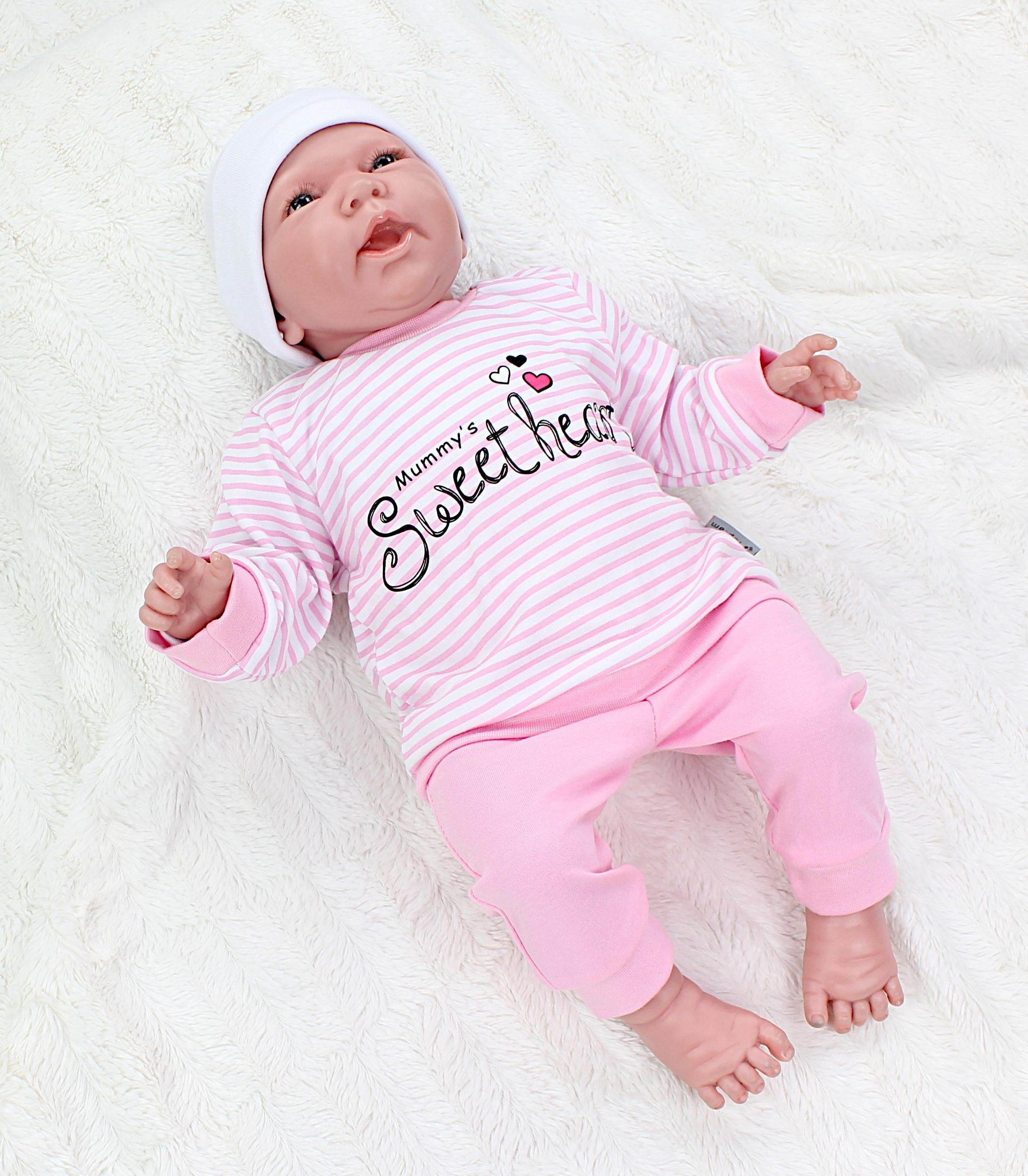 TupTam Baby 2teilig Mummy's Mädchen Streifen Langarmshirt mit Babyhose Spruch Babykleidung Sweetheart Erstausstattungspaket Rosa