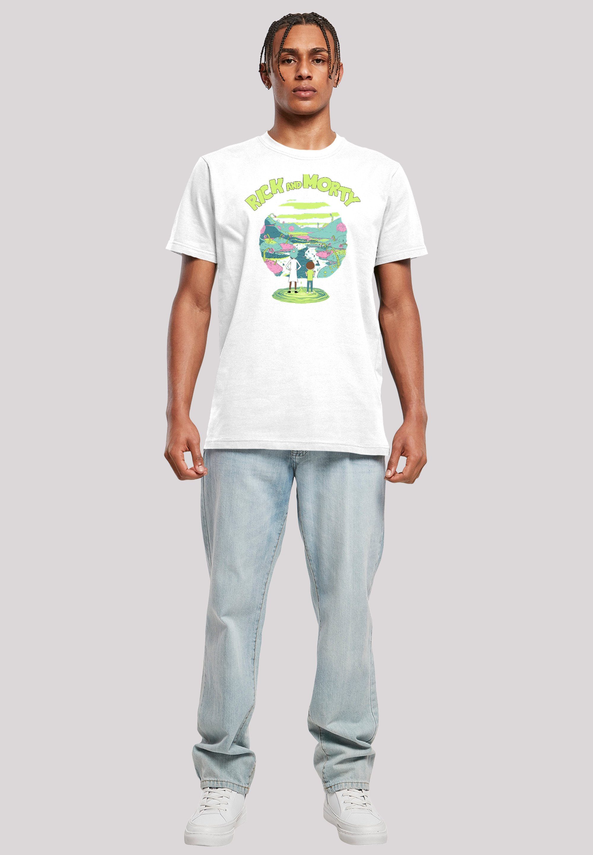 Portal Herren,Premium Morty Rick and T-Shirt F4NT4STIC weiß Merch,Regular-Fit,Basic,Bedruckt
