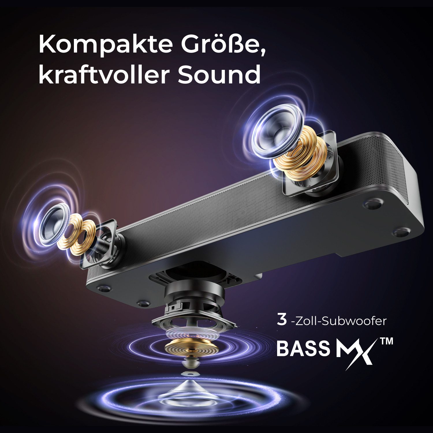 Ultimea Poseidon M20 Lautsprecher 2.1 Kanal (Bluetooth 5.3, OPT, AUX, USB, 120 W, APP-Steuerung, integrierter Subwoofer, All-in-One-Soundbar) – Bild 4 von 5