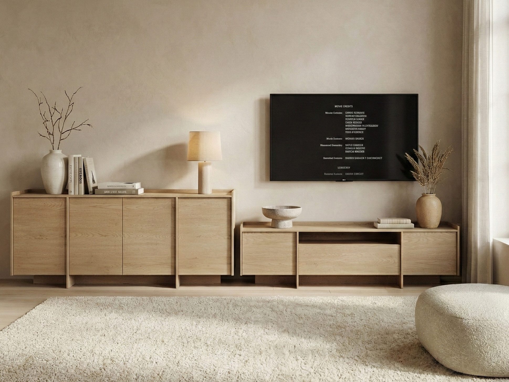 Beautysofa Wohnzimmer-Set JUNI, (im Japandi-Stil, Push-to-Open-Funktion), Kommode + TV-Schrank