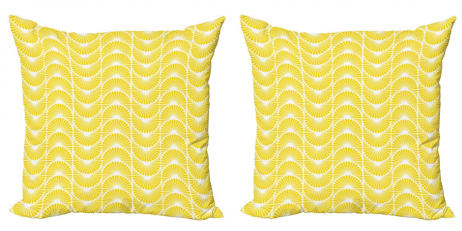 Kissenbezüge Modern Accent Doppelseitiger Digitaldruck, Abakuhaus (2 Stück), Gelb und Weiß Retro Curves