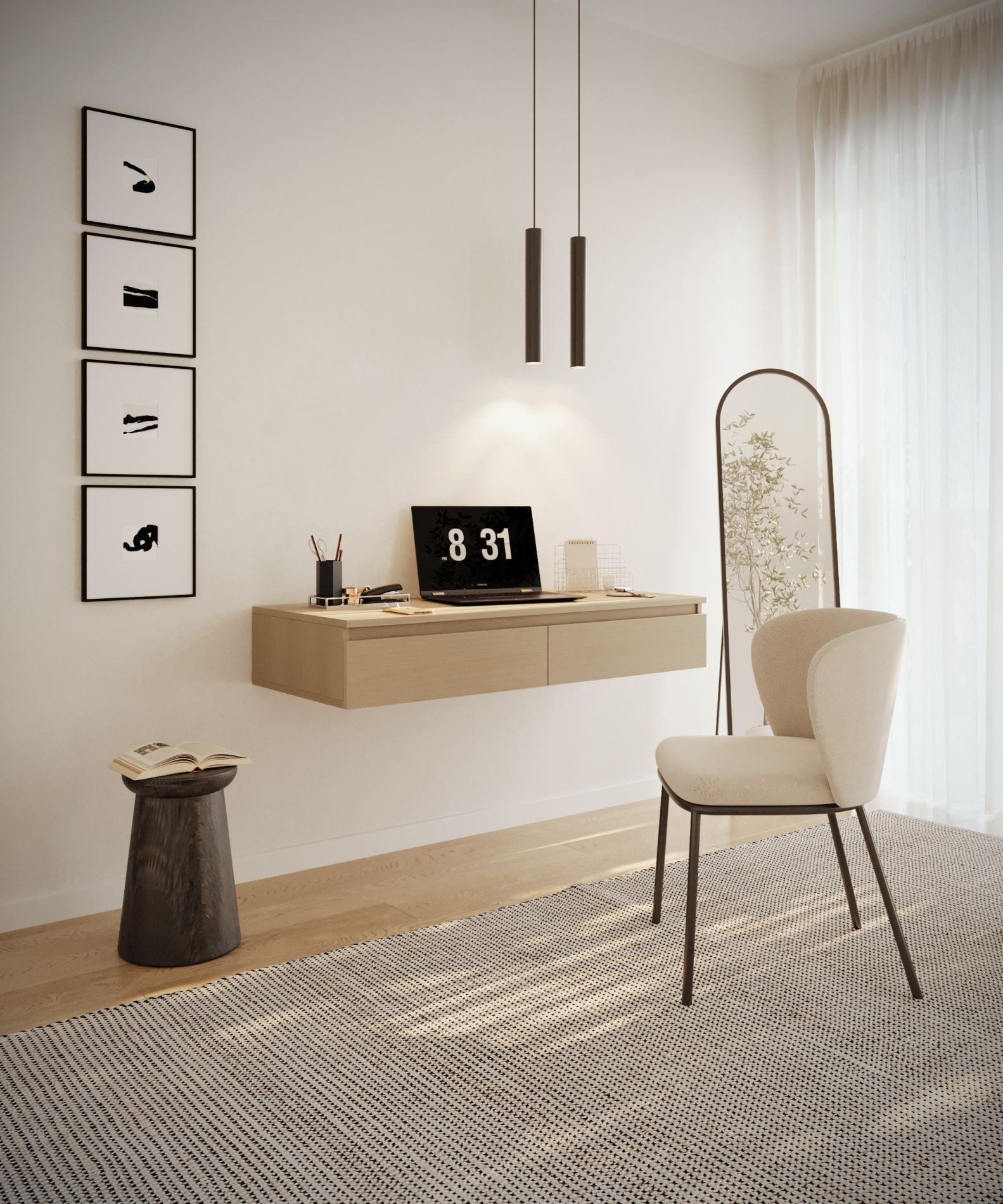 Selsey Schminktisch BEMMI, Hängeschreibtisch Schminktisch mit 2 Schubladen 120 cm breit