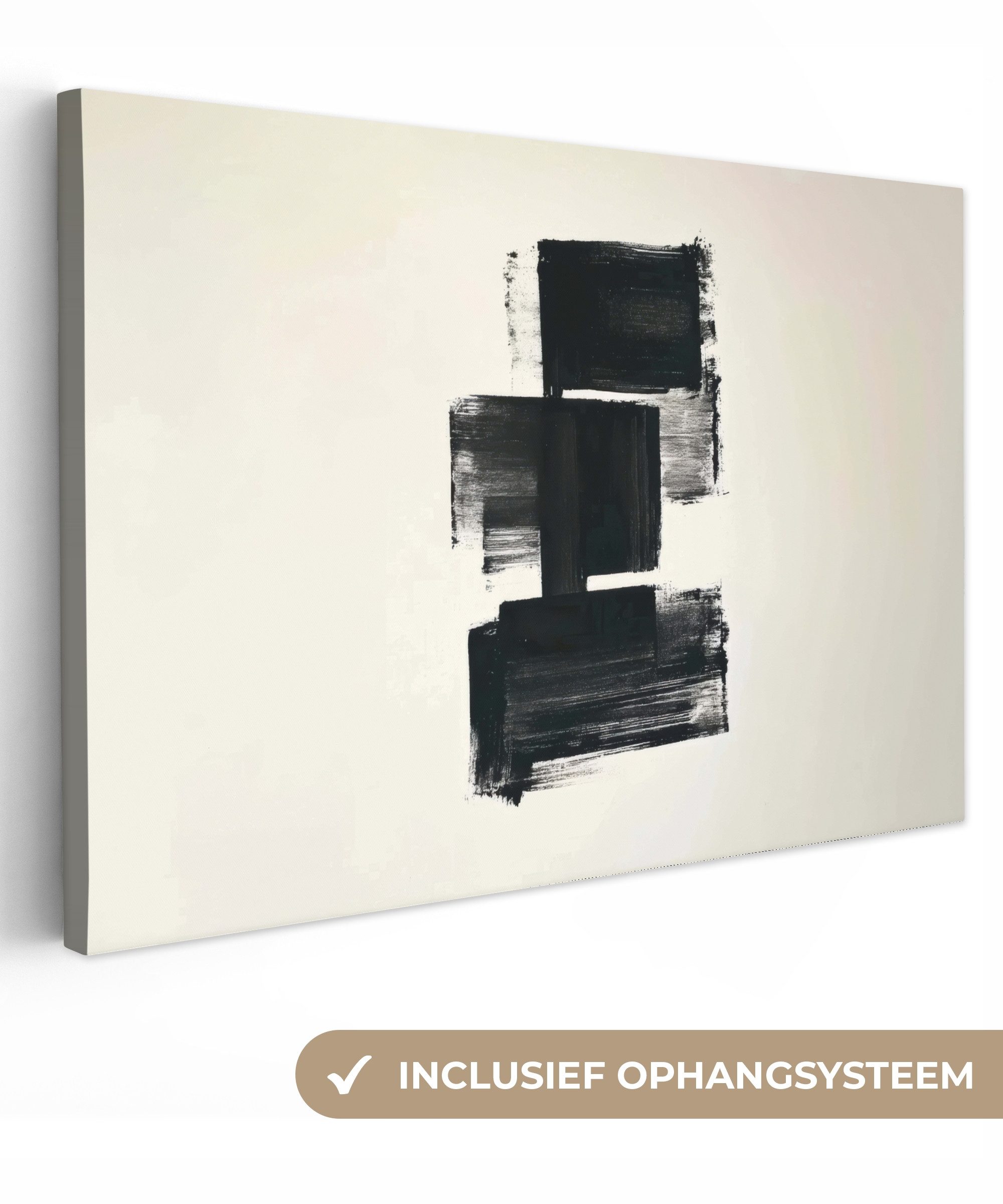 OneMillionCanvasses® Leinwandbild Rechtecke - Pinselstriche - Abstrakt - Schwarz, Fotodruck (1 St), Leinwand Bilder Klein, Wand Dekoration Aesthetic 30x20 cm