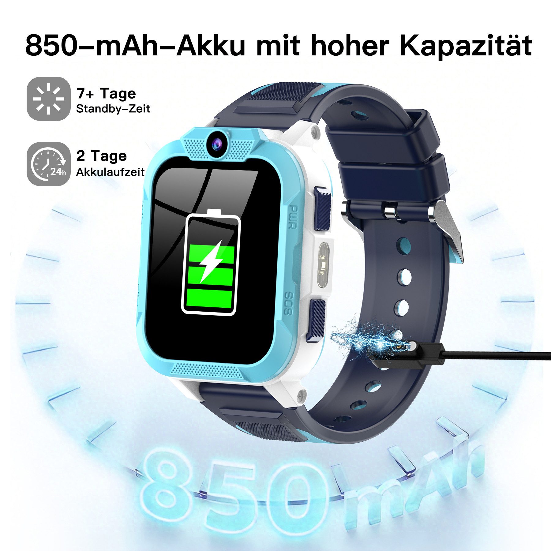 blackview 2026 Kinderuhr Z40Pro mit 3-fach Ortung, Videoanruf, IP68, SOS, 850mAh Smartwatch, 1,85", GPS+LBS+WiFi, 4G-LTE, IP68, Knips-Freunde, mit Taschenlampe – Bild 5 von 5