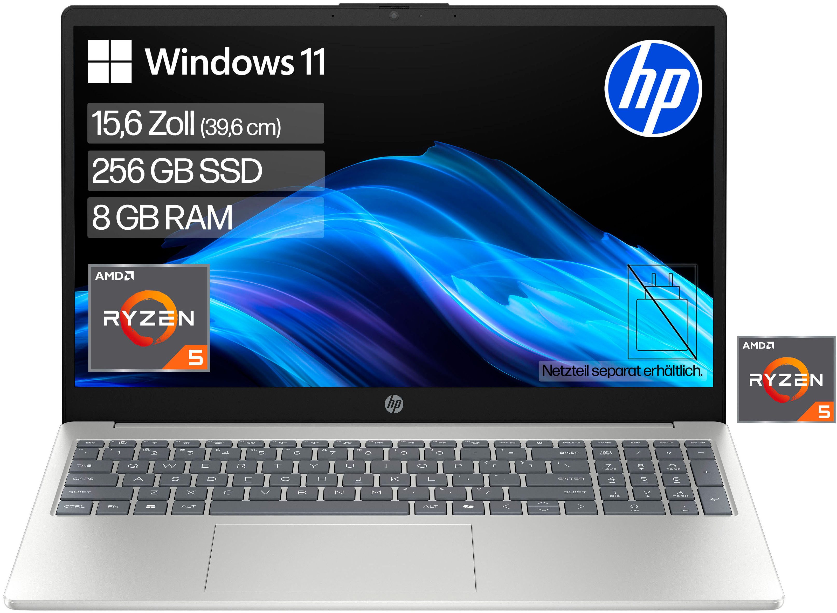 HP 15-fc1054ngx Notebook (39,6 cm/15,6 Zoll, AMD Ryzen 5 7520U, Radeon Graphics, 8 GB, 256 GB SSD)