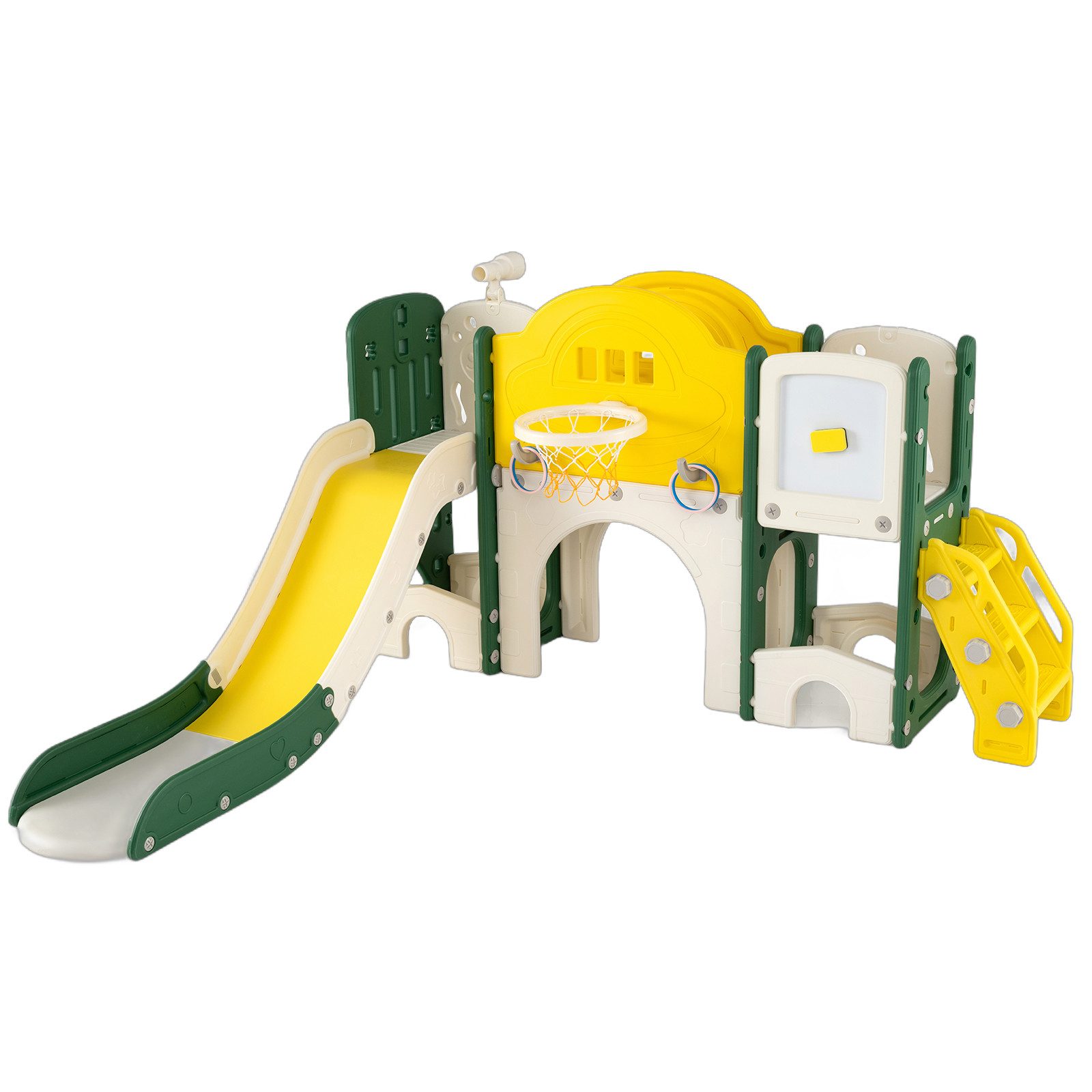 COSTWAY Rutsche, 10-in-1 Kinderrutsche Set mit Tafel, Basketballkorb