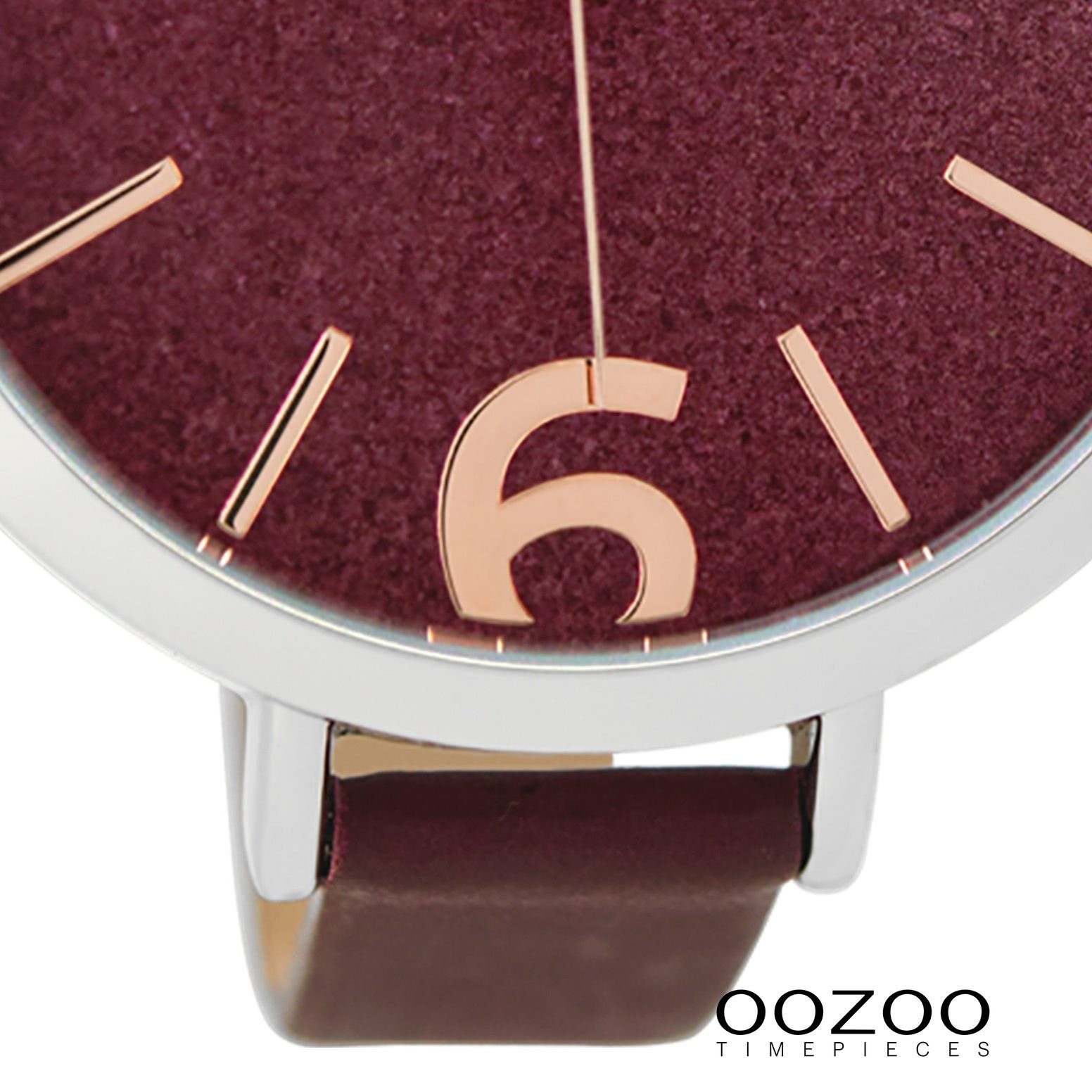 OOZOO Quarzuhr Oozoo Armbanduhr (ca. Damen Damenuhr Lederarmband, rund, extra groß Fashion-Style 48mm) silber