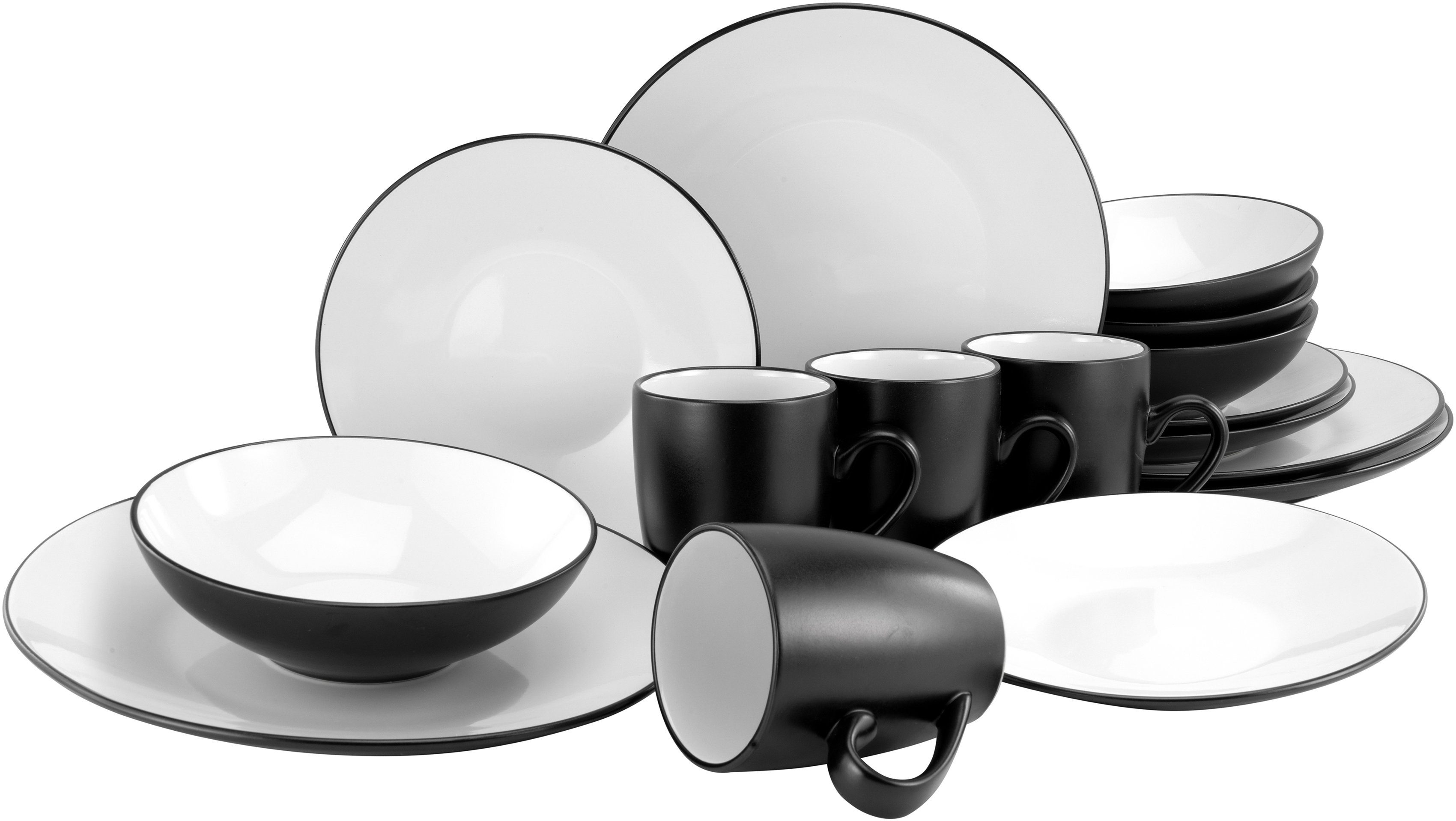 CreaTable Kombiservice Cool Black (16-tlg), 4 Personen, Steinzeug, Service,  coole Optik in schwarz weiß