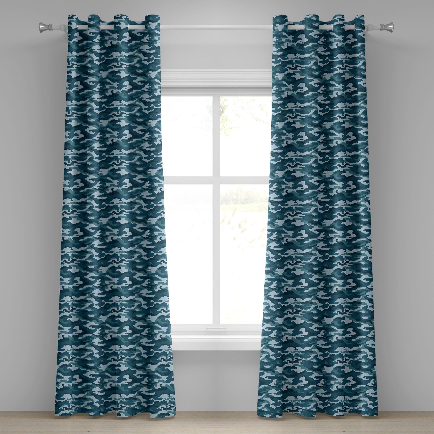 Gardine Dekorative 2-Panel-Fenstervorhänge für Schlafzimmer Wohnzimmer, Abakuhaus, Blau Tarnung Oceanic Farben