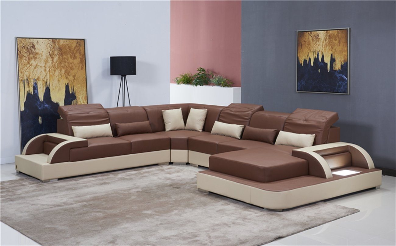JVmoebel Ecksofa Wohnlandschaft U Form xxl Ecksofa Sofa Couch Polster Garnitur, Made in Europe Braun