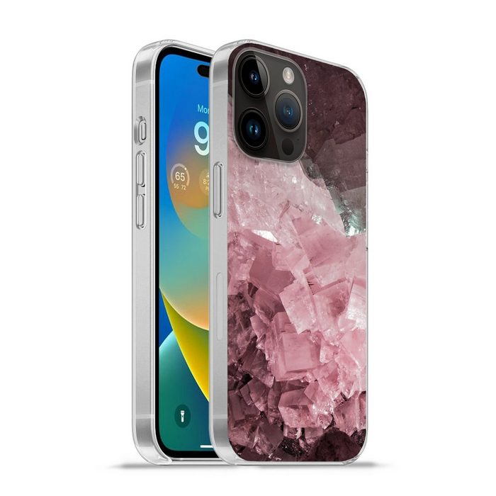 MuchoWow Handyhülle Naturstein - Rosa - Kristall Handyhülle Telefonhülle Apple iPhone 14 Pro