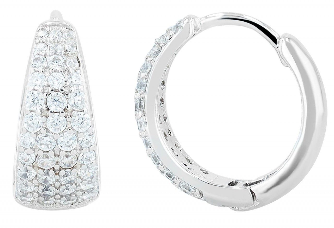 Paar Creolen Damen Creolen aus 925 Sterling Silber und Zirkonia Ø 9 mm