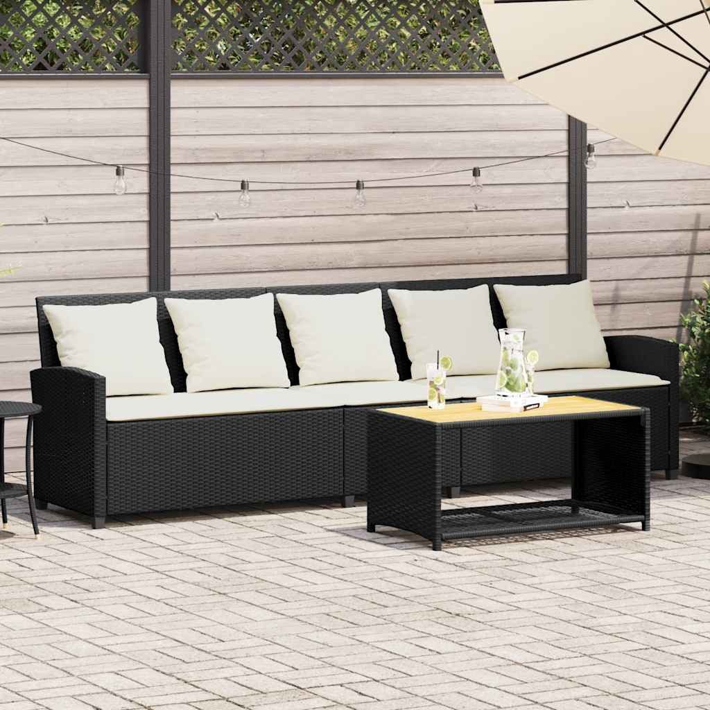 vidaXL Gartenlounge-Set Gartensofa 5-Sitzer mit Kissen Schwarz Poly Rattan, (1-tlg)