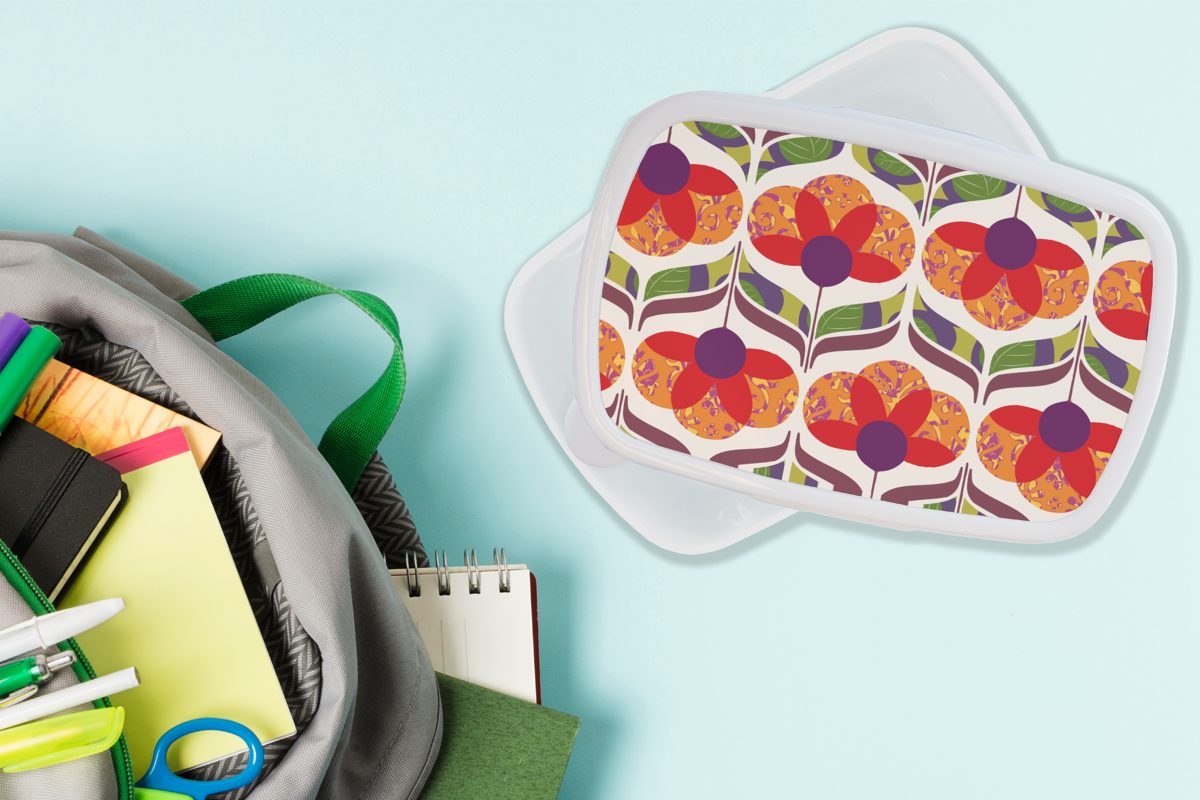 Farben, Kunststoff, für Kinder Brotbox weiß Retro Power Jungs Lunchbox für Vintage (2-tlg), - und und Flower MuchoWow - Brotdose, Erwachsene, Mädchen -
