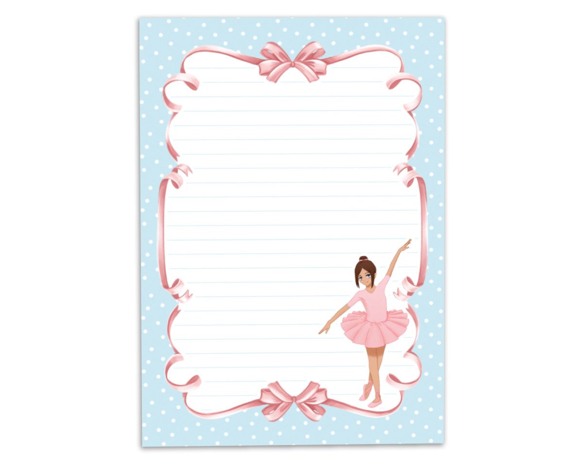 JUNAPACK Briefpapier Set Kinder Briefblock A5 mit Umschlägen Notizblock Papier Ballerina, Kinder-Briefpapier A5 mit 15 Umschlägen, liniert & leicht beschreibbar