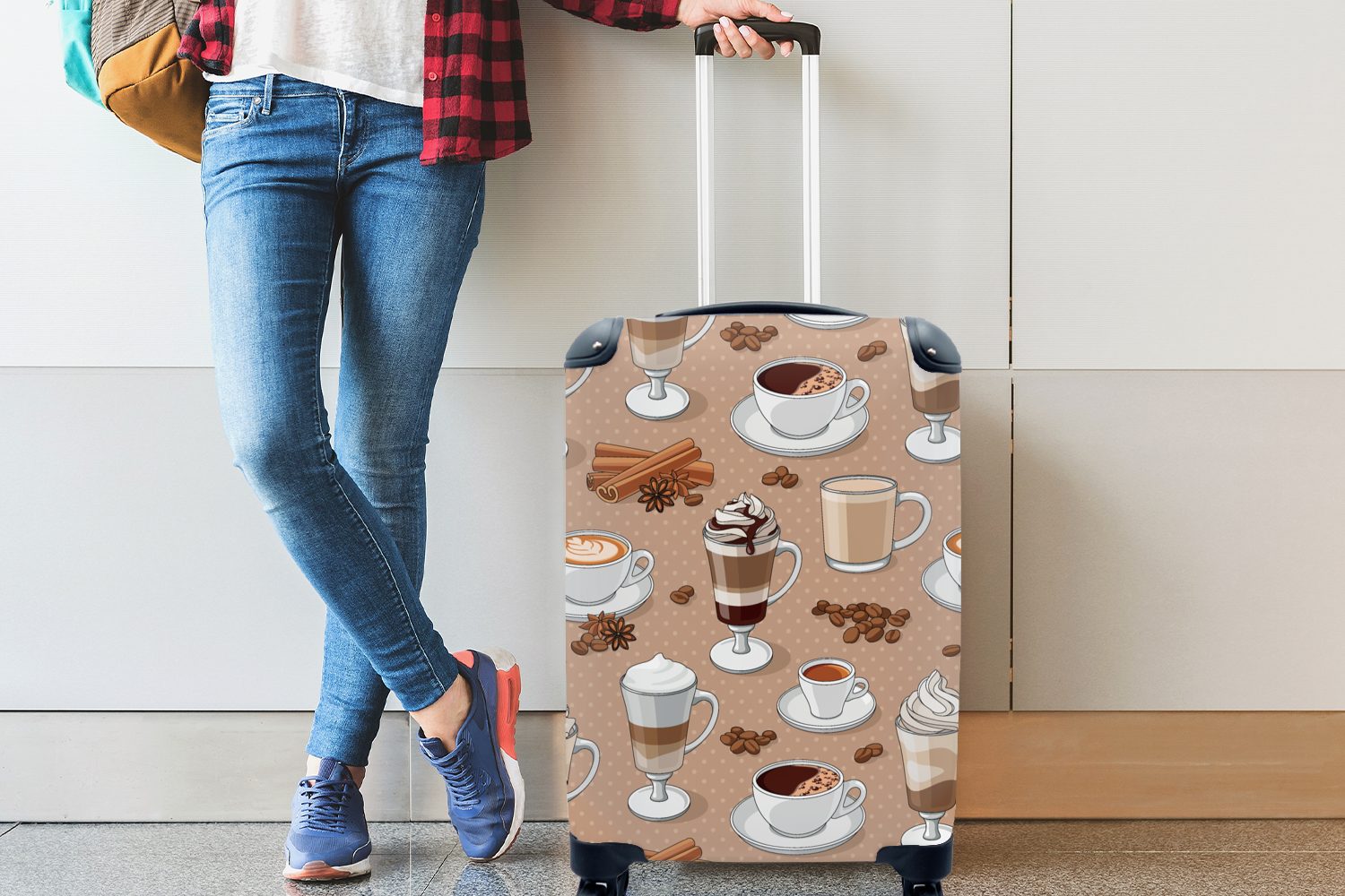 Muster Cappuccino Trolley, - rollen, 4 Schokolade, - Reisetasche mit Handgepäck Kaffee Reisekoffer Handgepäckkoffer Rollen, für MuchoWow - Ferien,