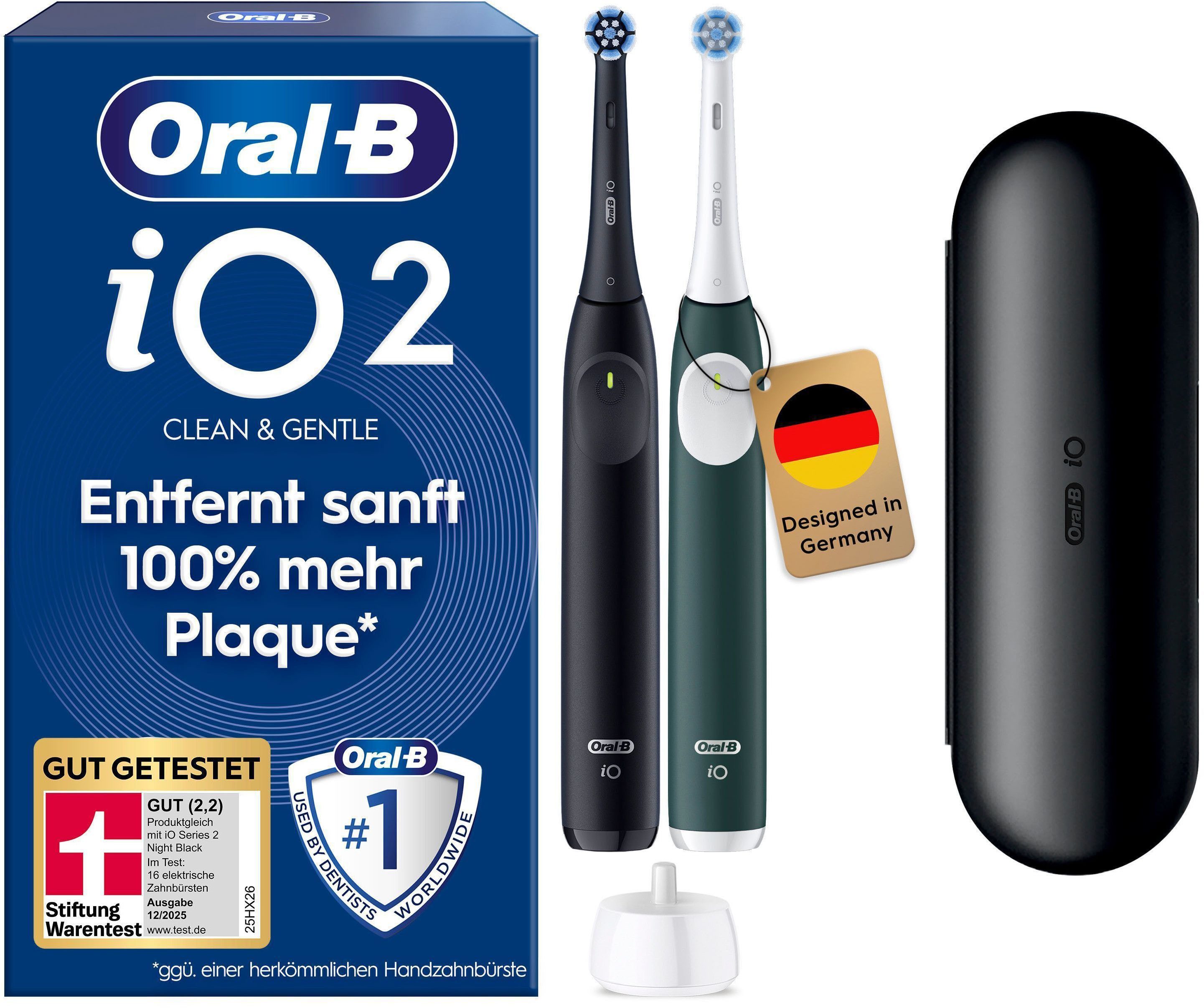 Oral-B Elektrische Zahnbürste iO Series 2, Aufsteckbürsten: 2 St., Doppelpack, 2 Aufsteckbürsten, Reise-Etui