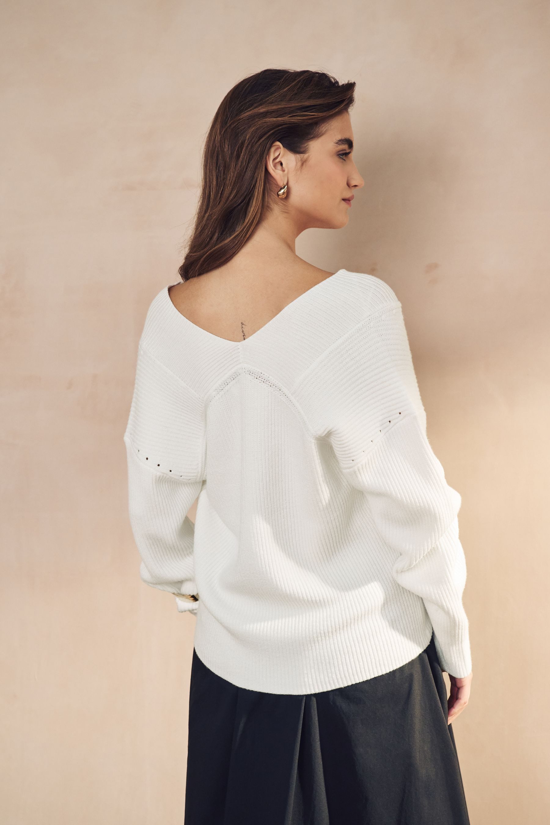 Next V-Ausschnitt-Pullover Gerippter Pullover mit V-Ausschnitt und Streifen günstig online kaufen