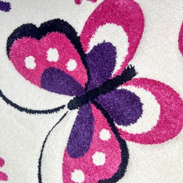 Kinderteppich Kinderzimmerteppich mit Schmetterlingsmuster in Creme pink läufer, TeppichHome24, rechteckig, Höhe: 13 mm