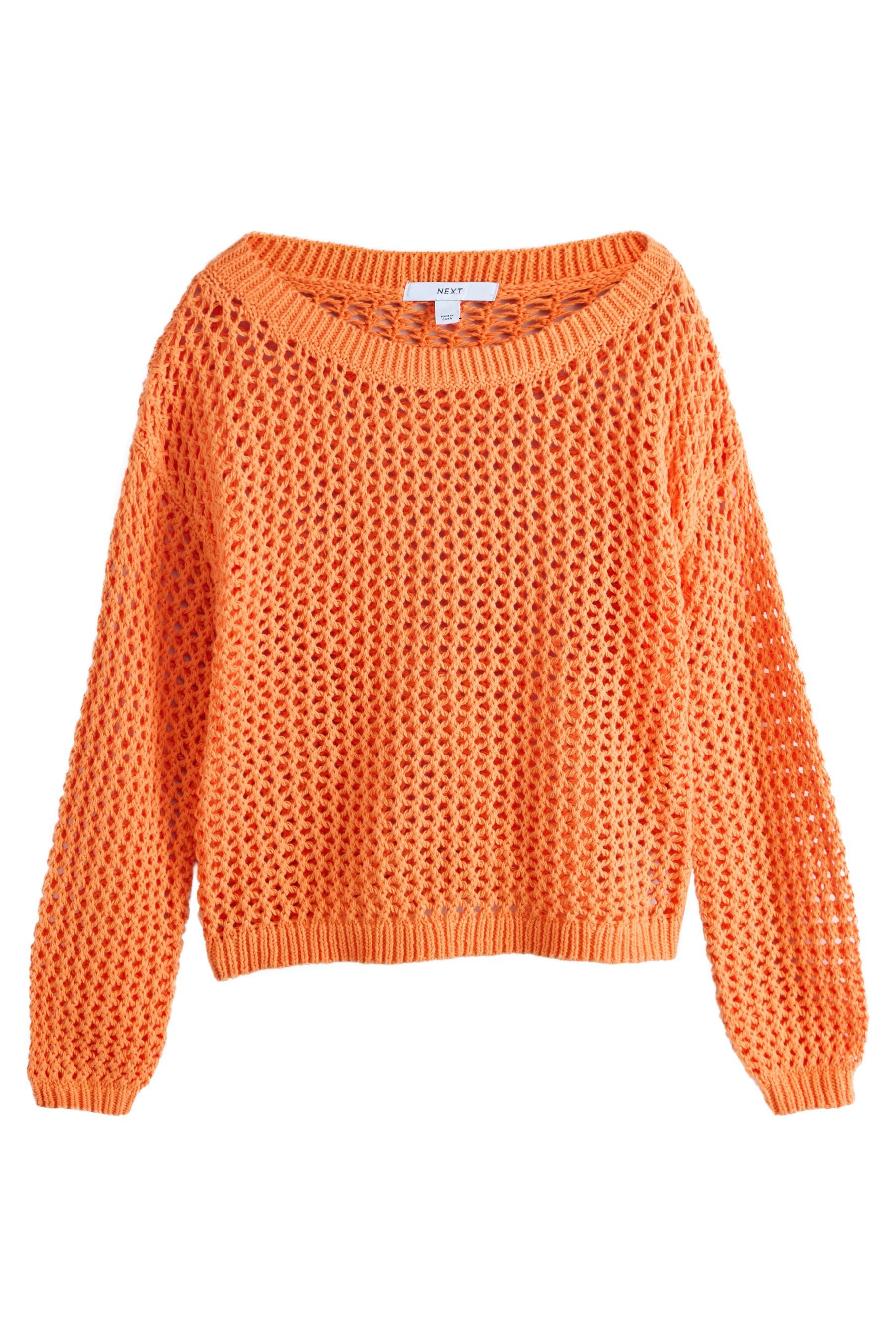 Next Strickpullover Schulterfreier Pullover mit Mesh und Häkelbesatz (1-tlg)